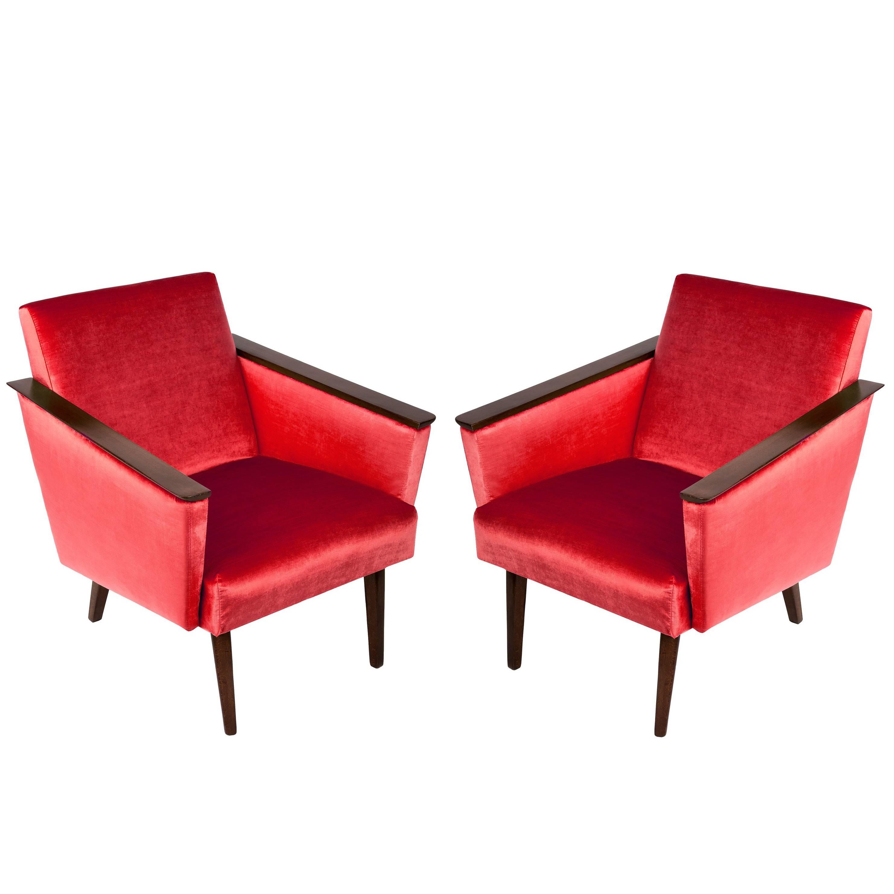 Pair of Red Armchairs, 1960s, DDR, Germany