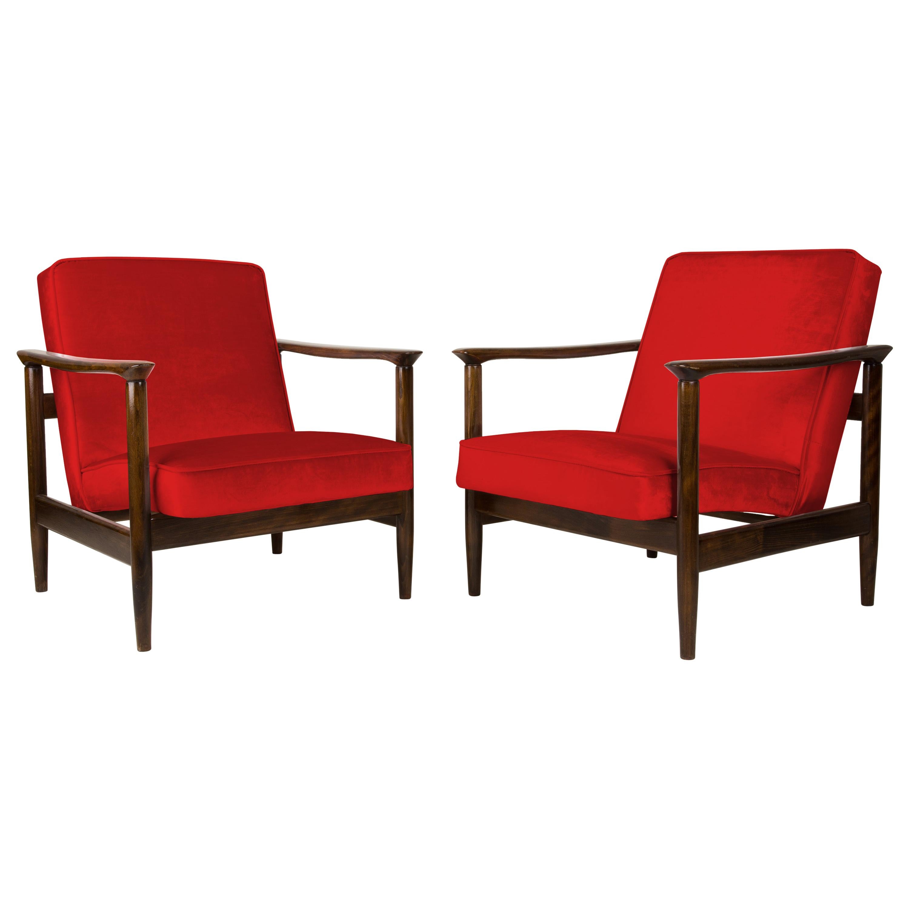 Pair of Red Armchairs, Edmund Homa, GFM-142, 1960s, Poland For Sale