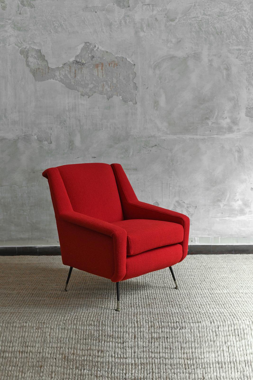 Pareja de sillones rojos al estilo de Gio Ponti, años 50 Italiano en venta