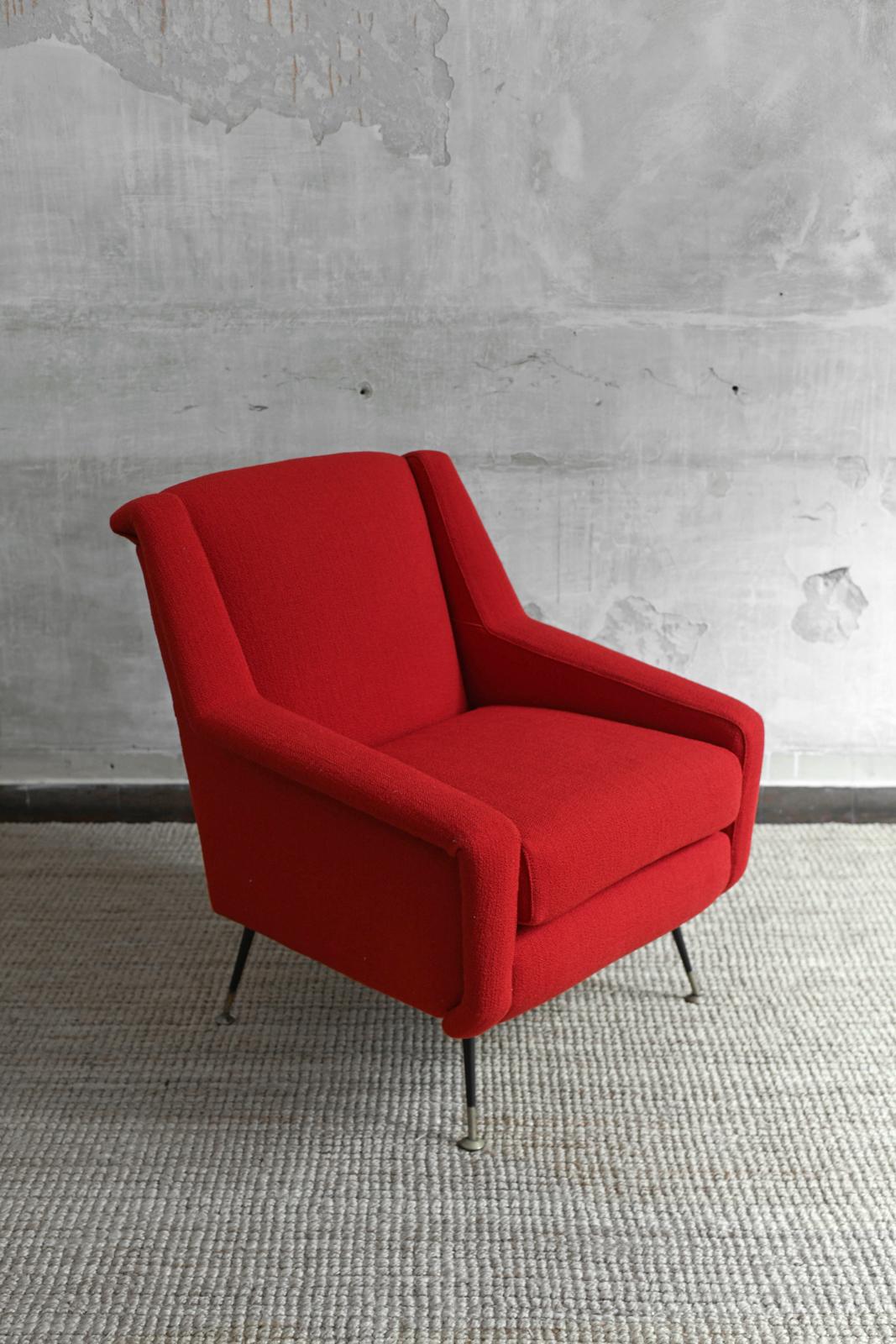 Pareja de sillones rojos al estilo de Gio Ponti, años 50 Metal en venta