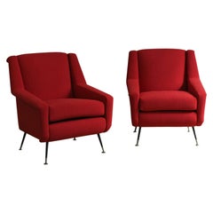 Pair of Red Armchairs In The Style of Gio Ponti, 1950s