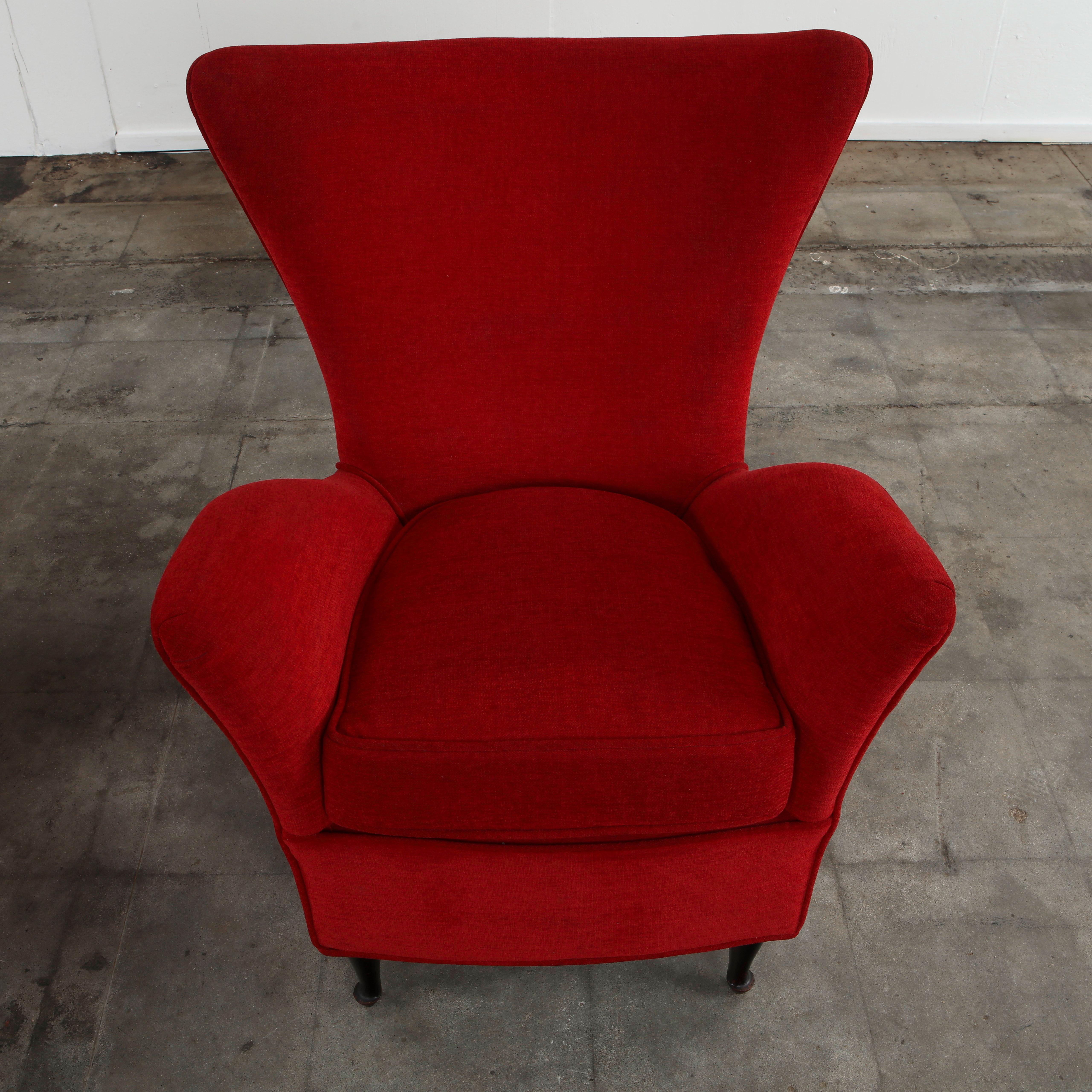 Pair of Red Armchairs in the Style of Paolo Buffa, 1960s For Sale 3