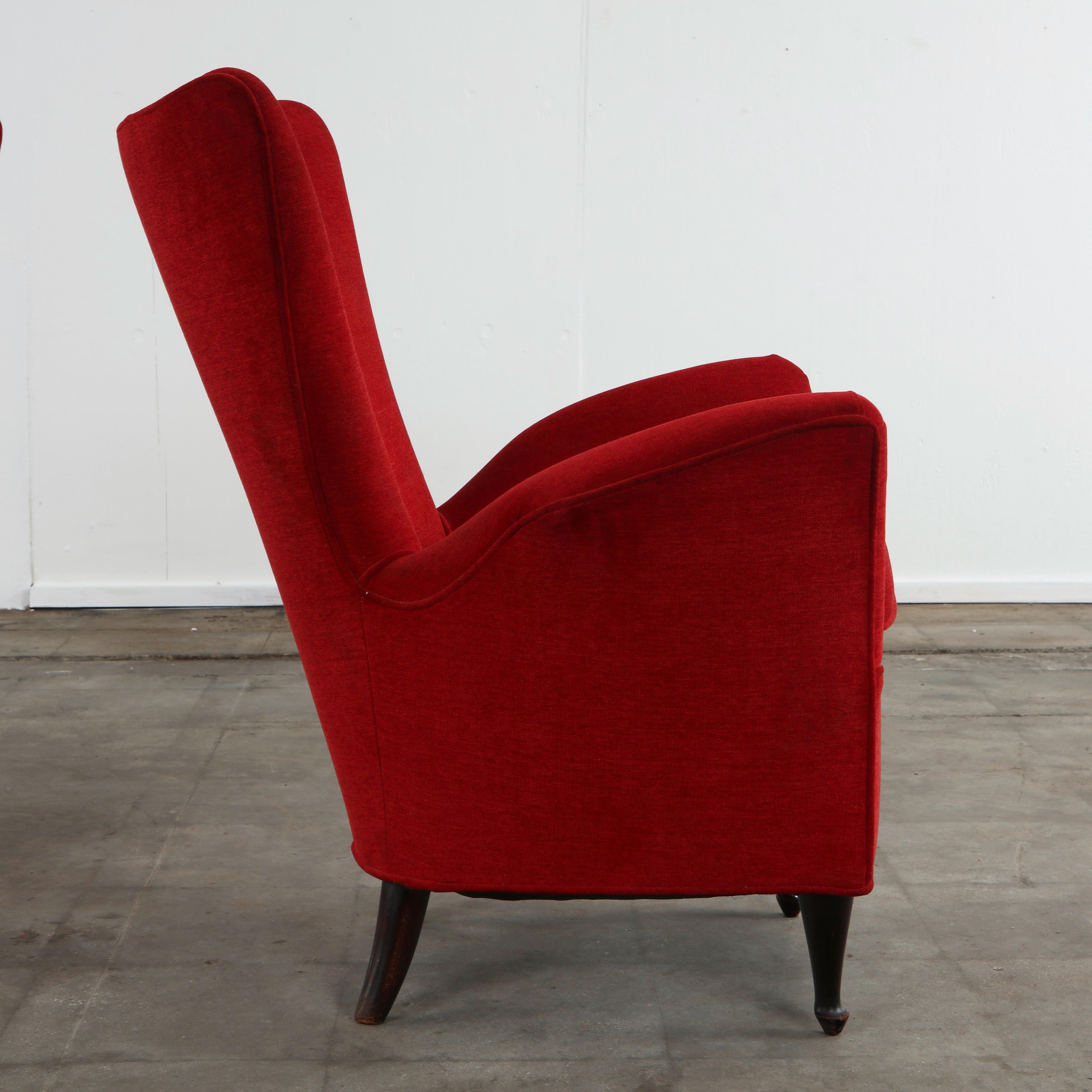 Pair of Red Armchairs in the Style of Paolo Buffa, 1960s For Sale 5