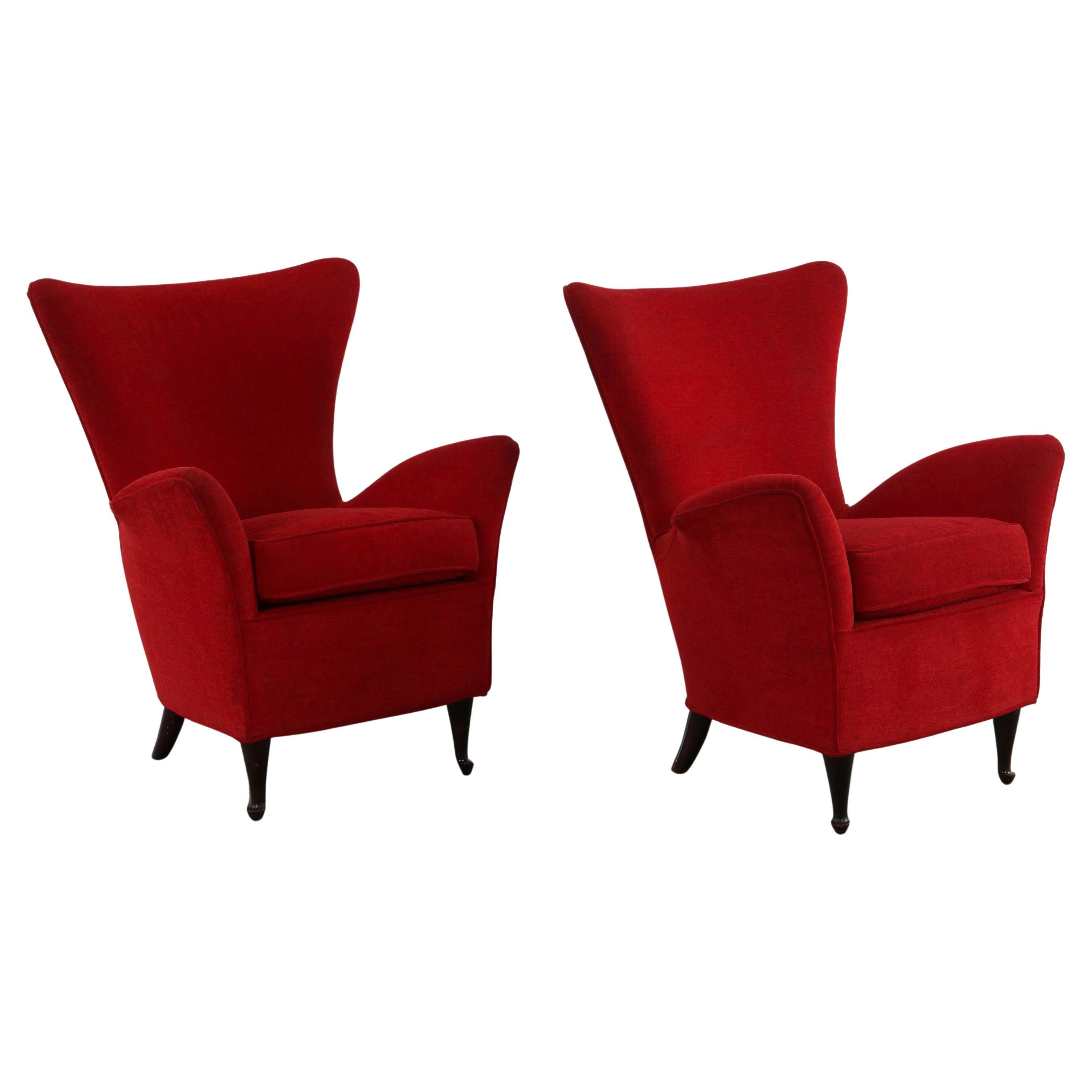 Pair of Red Armchairs in the Style of Paolo Buffa, 1960s