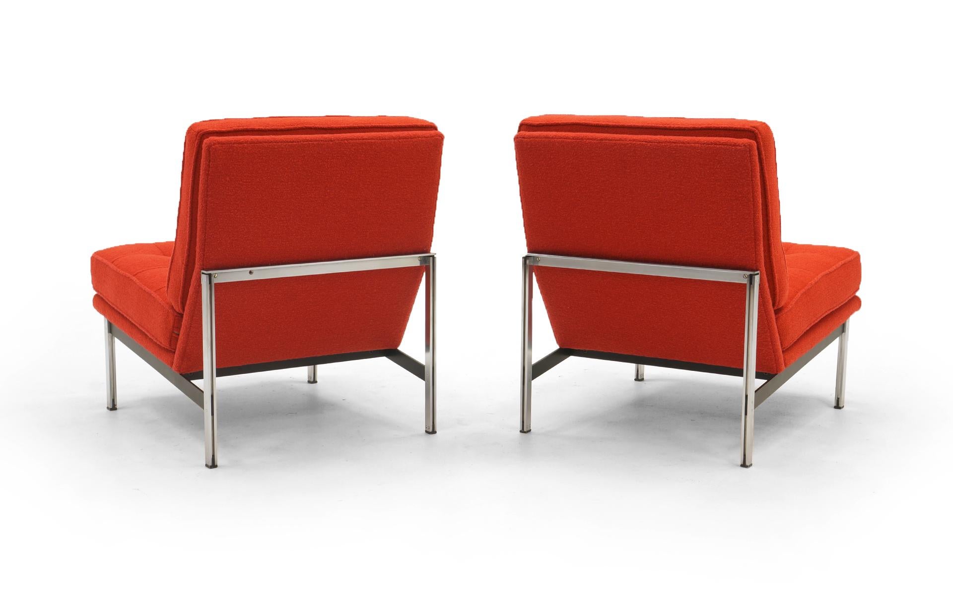 American Pair Armless Lounge Chairs by Florence Knoll. Restored in Classic Boucle.   