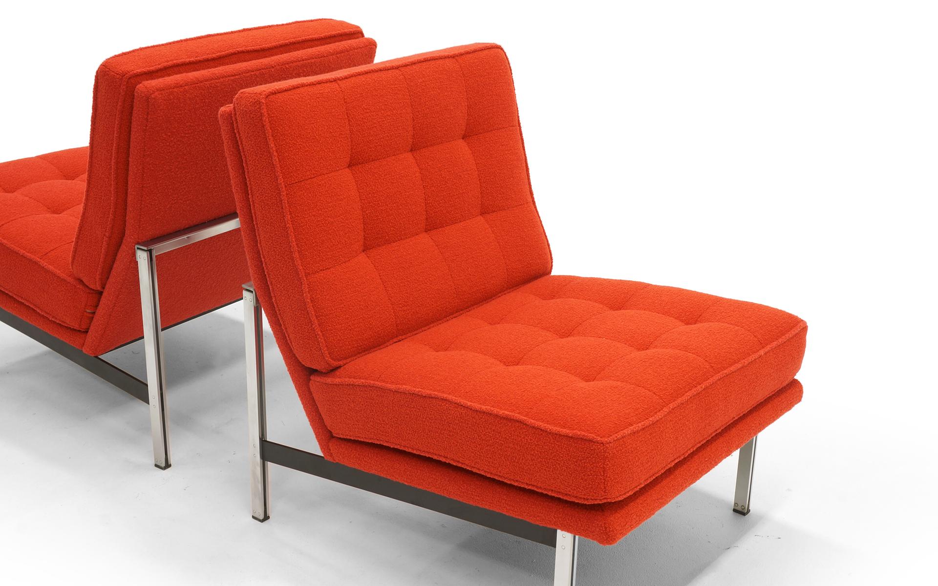 Pair Armless Lounge Chairs by Florence Knoll. Restored in Classic Boucle.    In Good Condition In Kansas City, MO