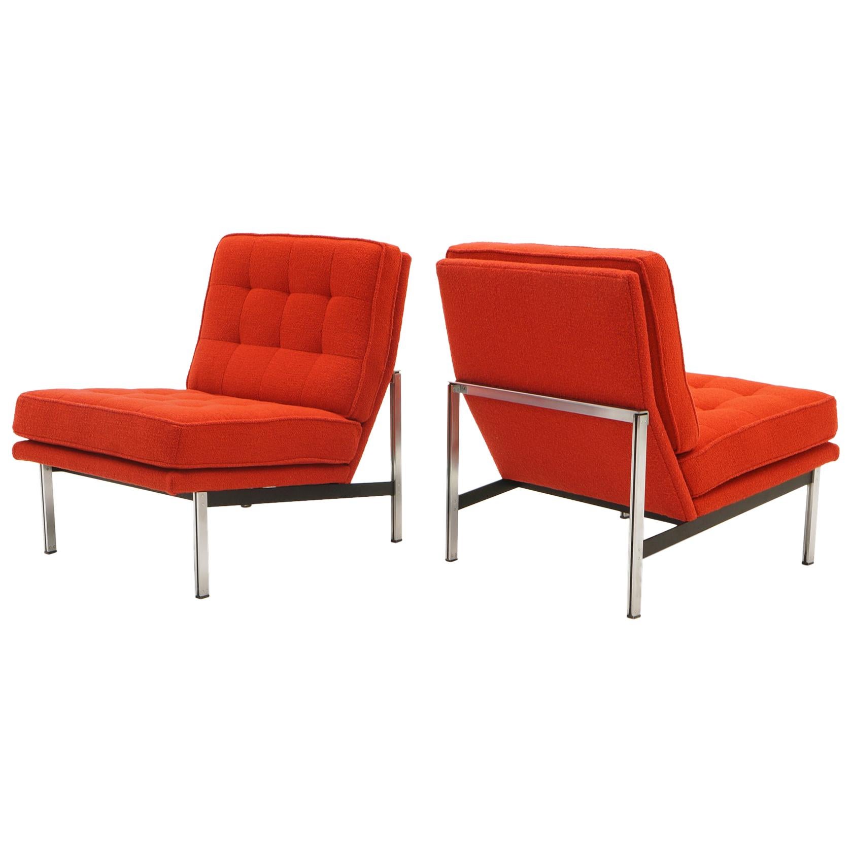 Pair Armless Lounge Chairs by Florence Knoll. Restored in Classic Boucle.   