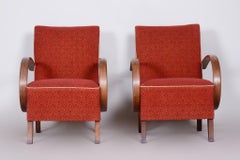 Coppia di poltrone rosse Art Deco degli anni '30, condizioni originali Faggio