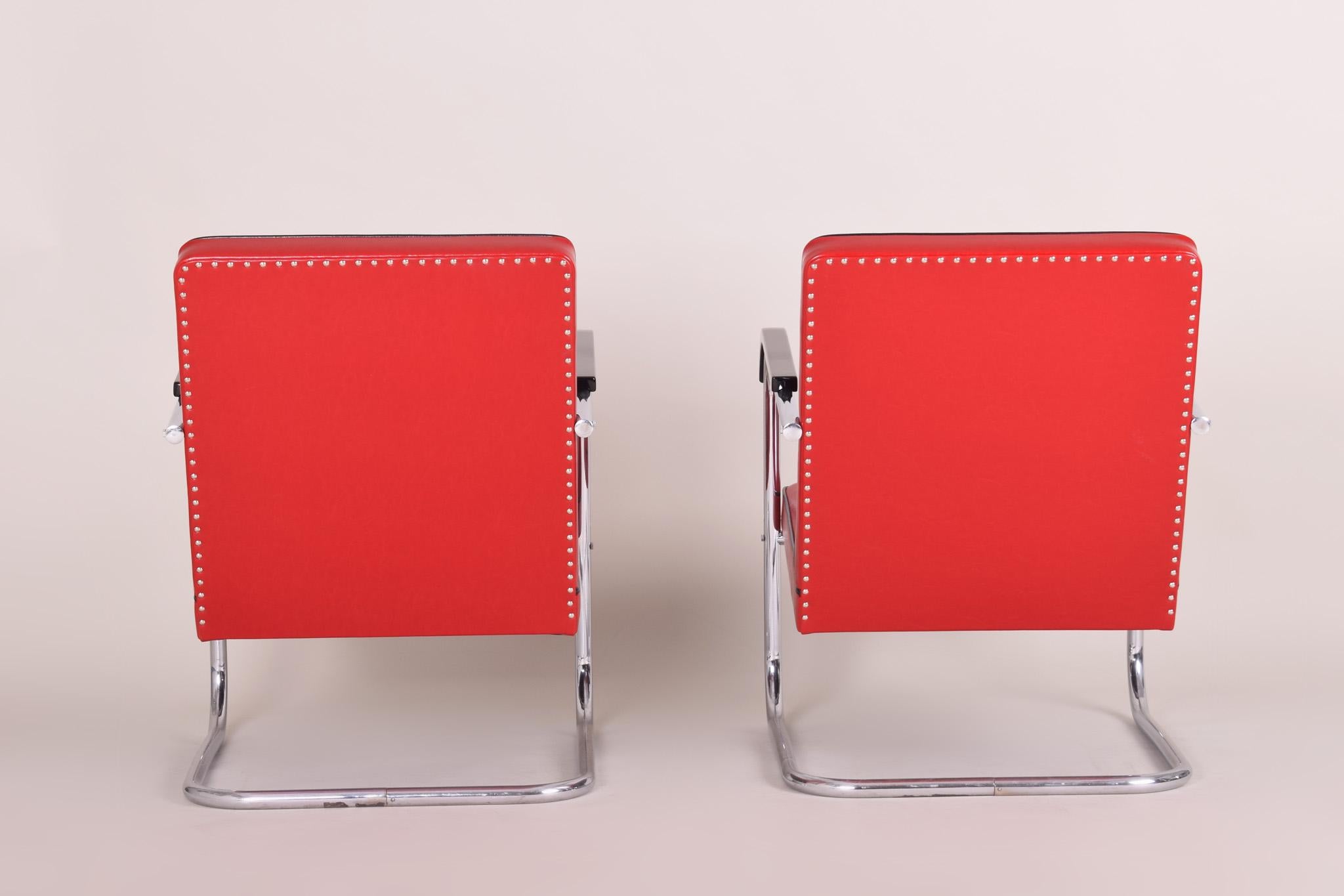Milieu du XXe siècle Paire de fauteuils Bauhaus rouges fabriqués en Allemagne dans les années 30, conçus par Anton Lorenz en vente