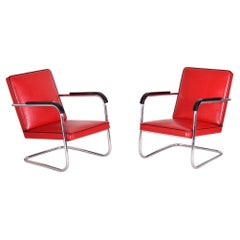 Pair of Red Bauhaus Armchairs Made in 30s Germany, Designed by Anton Lorenz