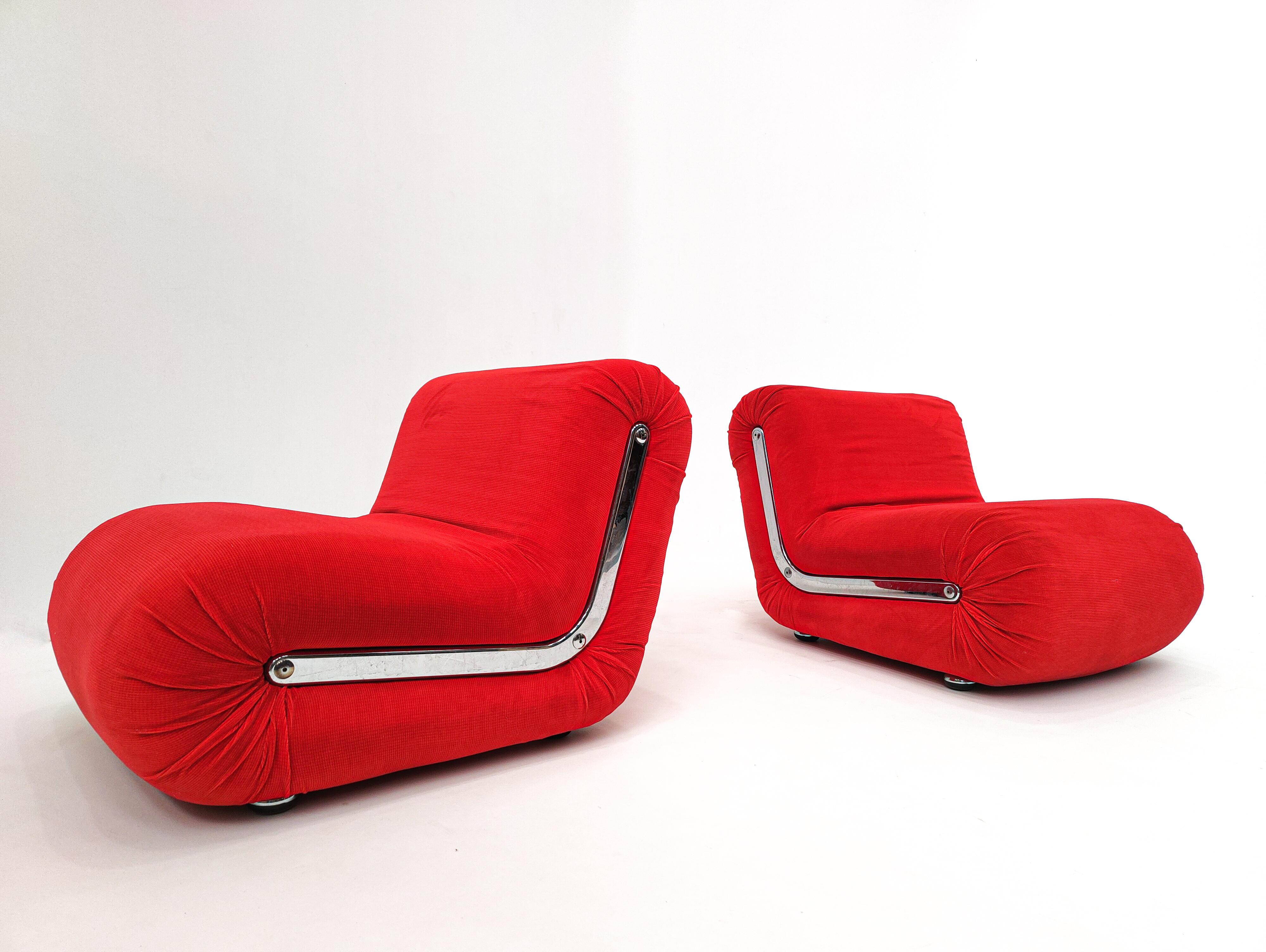 Mid-Century Modern Pair of Red Boomerang Easy Chairs by Rodolfo Bonetto, 1960s, Italy