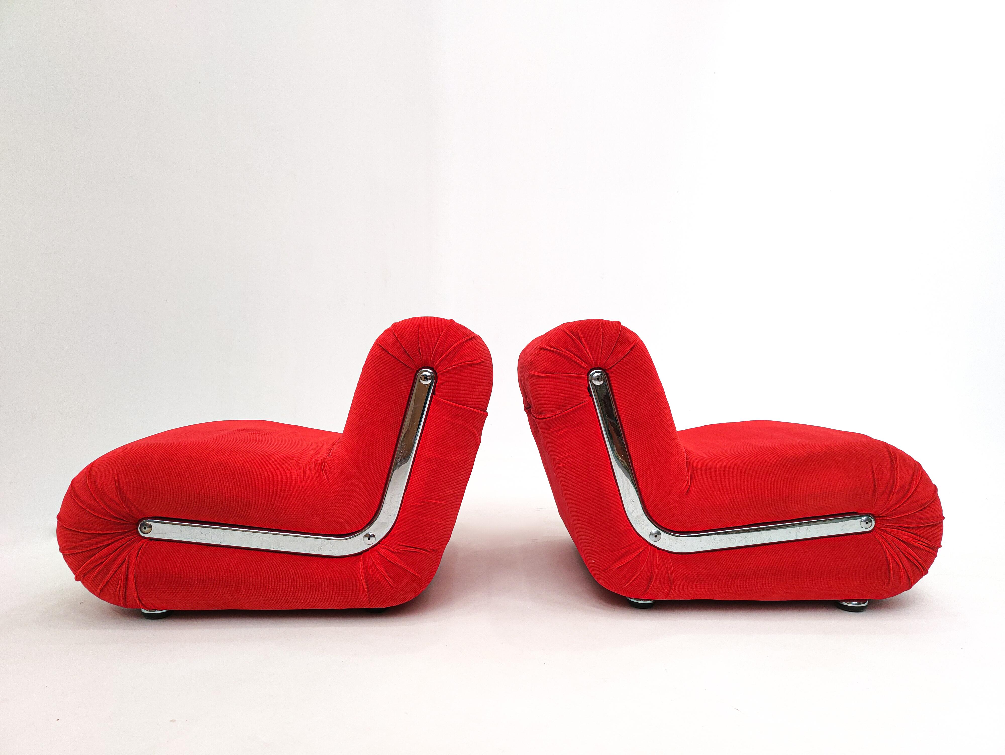 Italian Pair of Red Boomerang Easy Chairs by Rodolfo Bonetto, 1960s, Italy