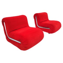 Pair of Red Boomerang Easy Chairs by Rodolfo Bonetto, 1960s, Italy