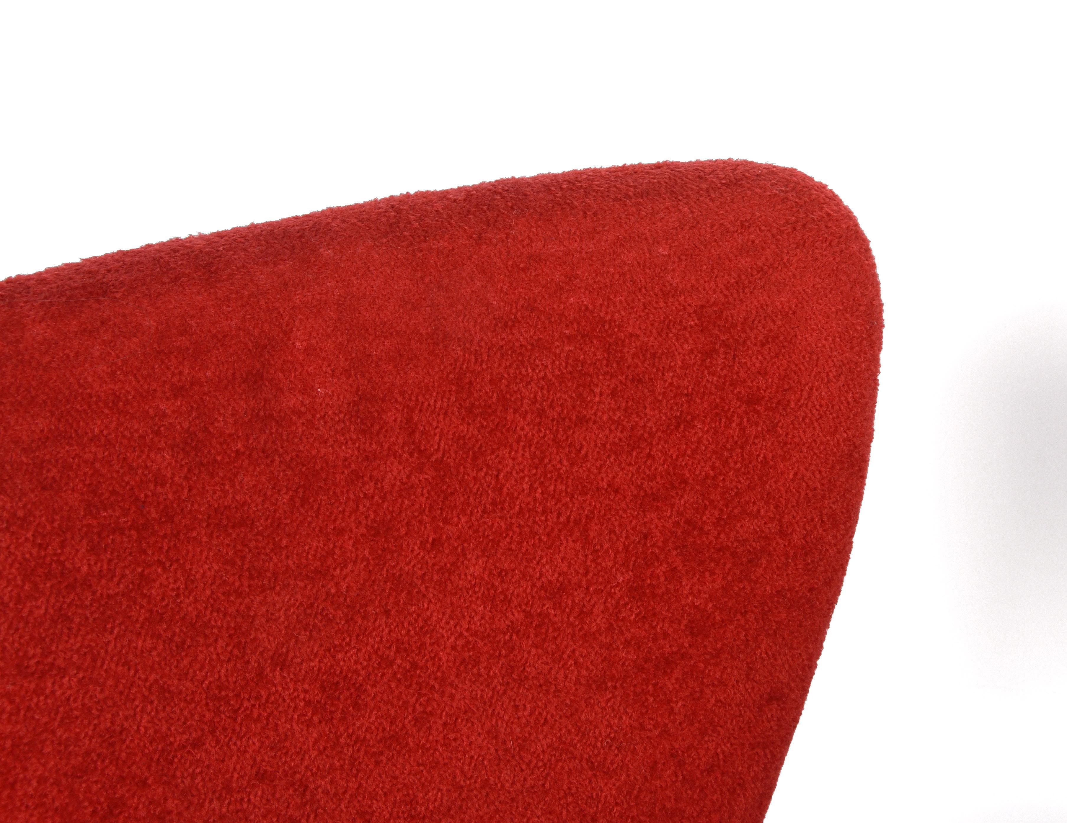Pair of Red Bouclé Wool and Fabric Italian Armchairs with Brass Feet, 1950s 9