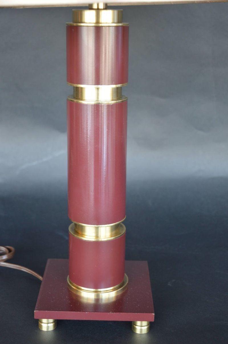 American Pair of Red Brass Table Lamps by Donald Deskey For Sale
