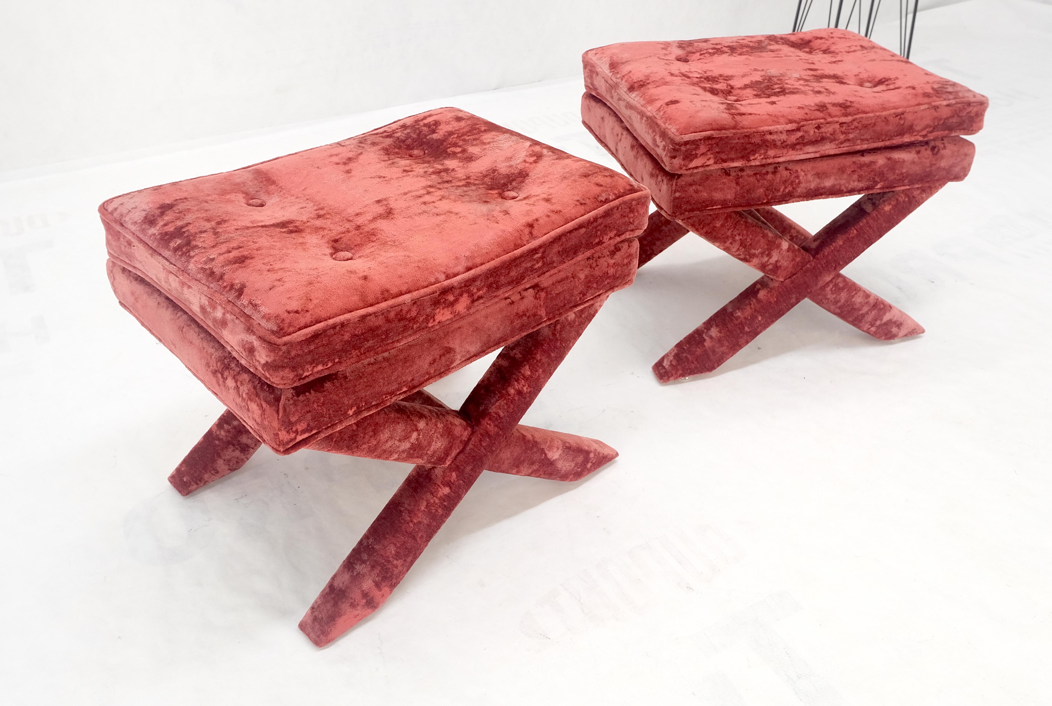 Pair of Red Brick X Base Billy Baldwin Mid Century Modern Window Benches MINT! For Sale 3