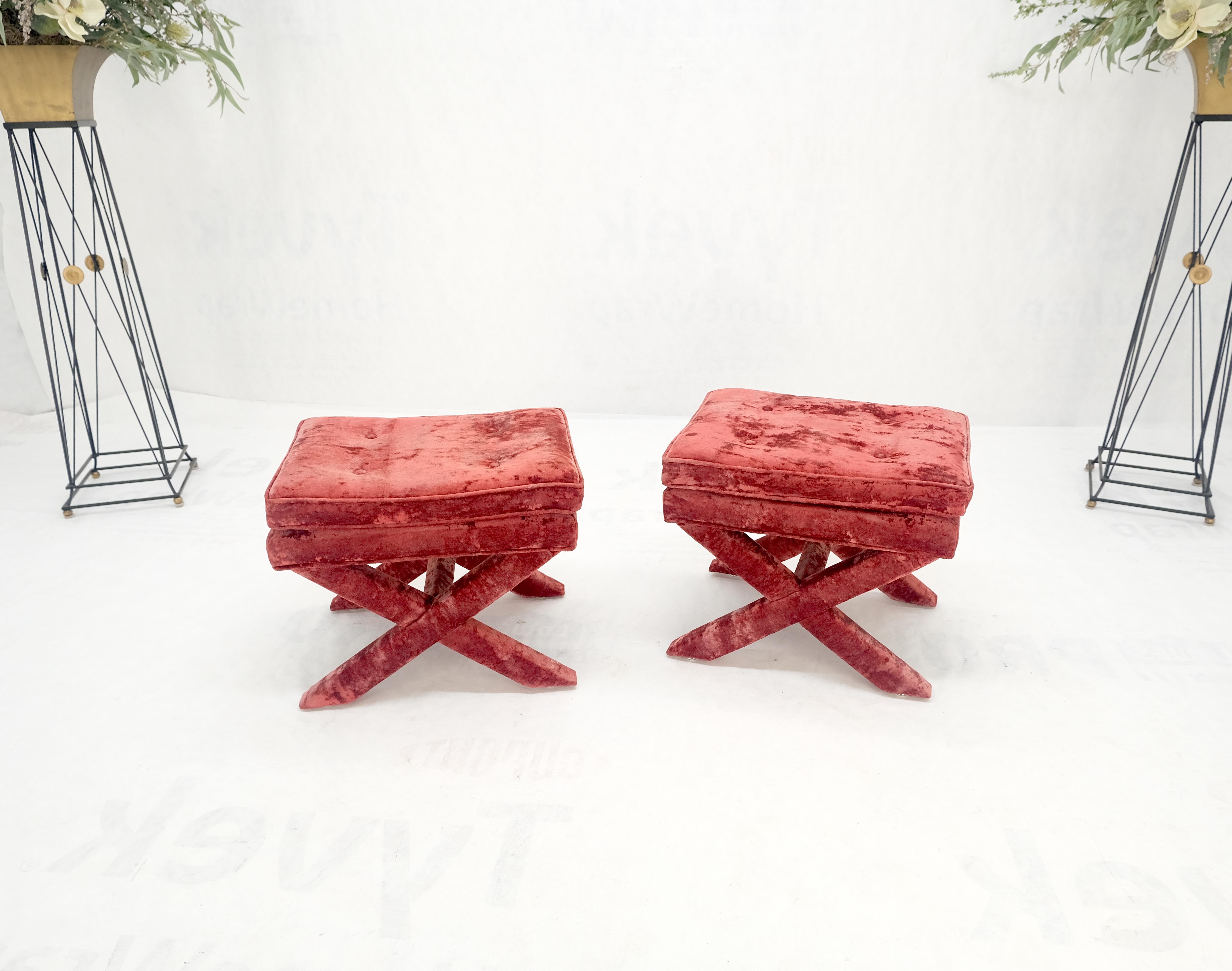 Mid-Century Modern Pair of Red Brick X Base Billy Baldwin Mid Century Modern Window Benches MINT! For Sale