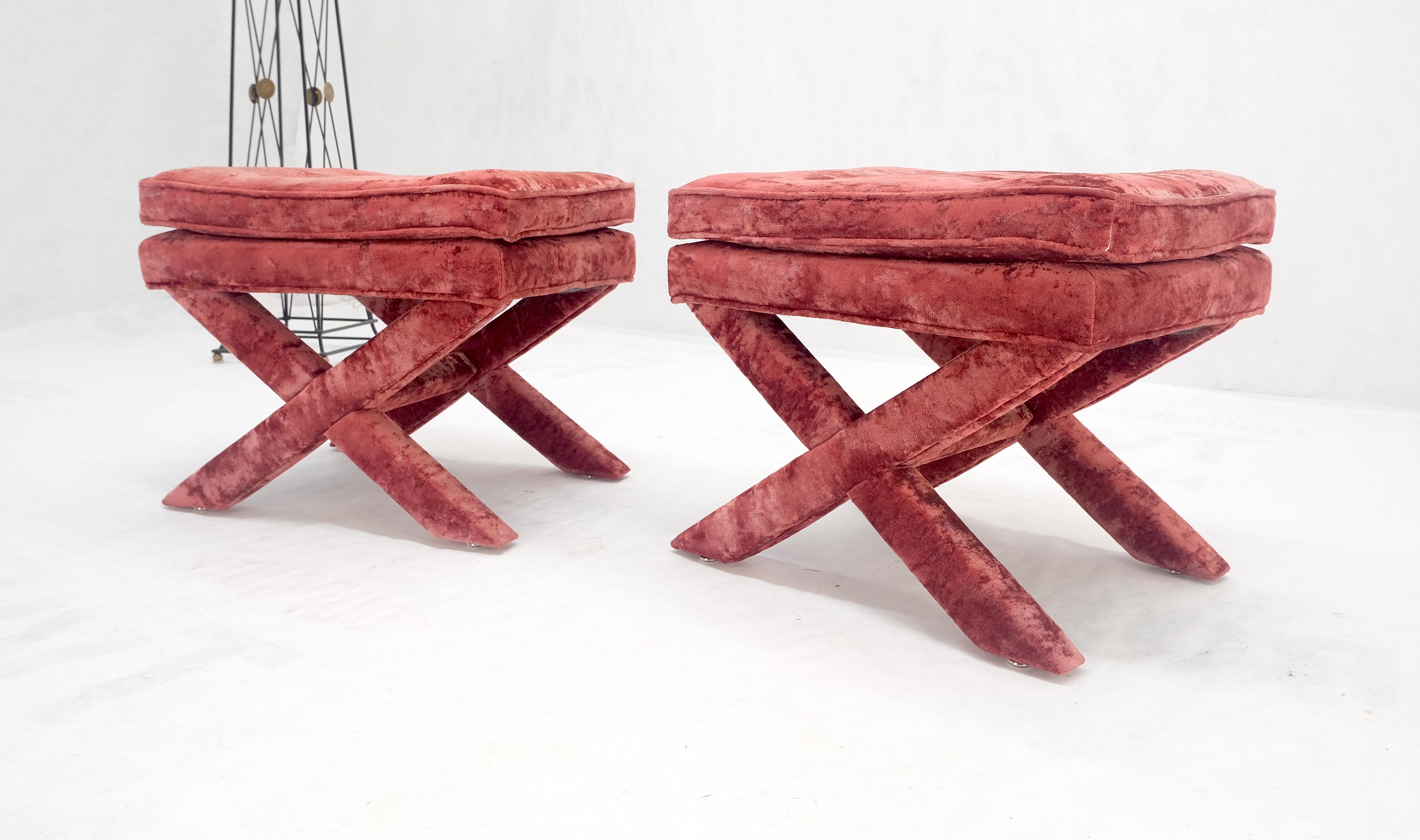 Upholstery Pair of Red Brick X Base Billy Baldwin Mid Century Modern Window Benches MINT! For Sale