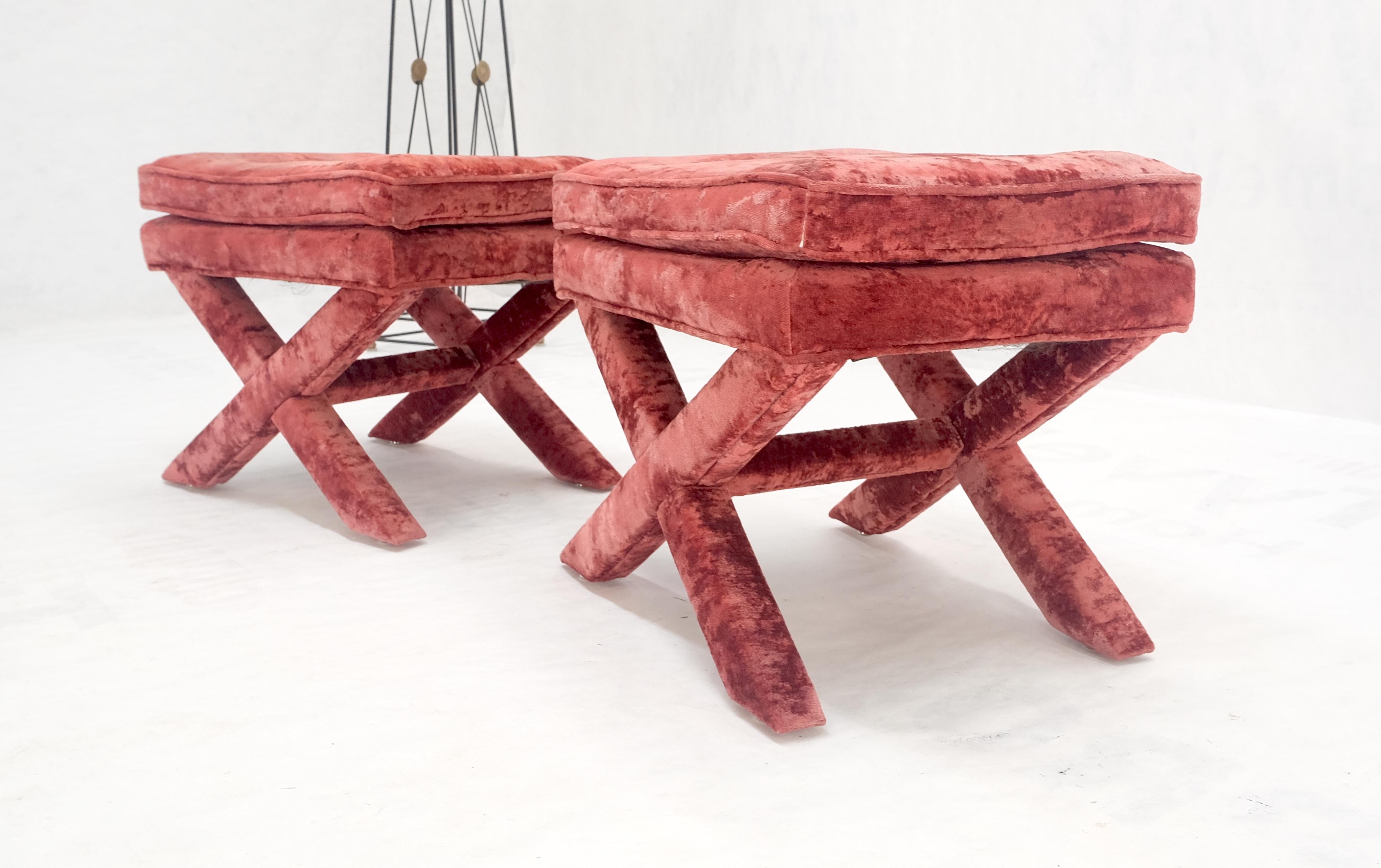 Pair of Red Brick X Base Billy Baldwin Mid Century Modern Window Benches MINT! For Sale 2