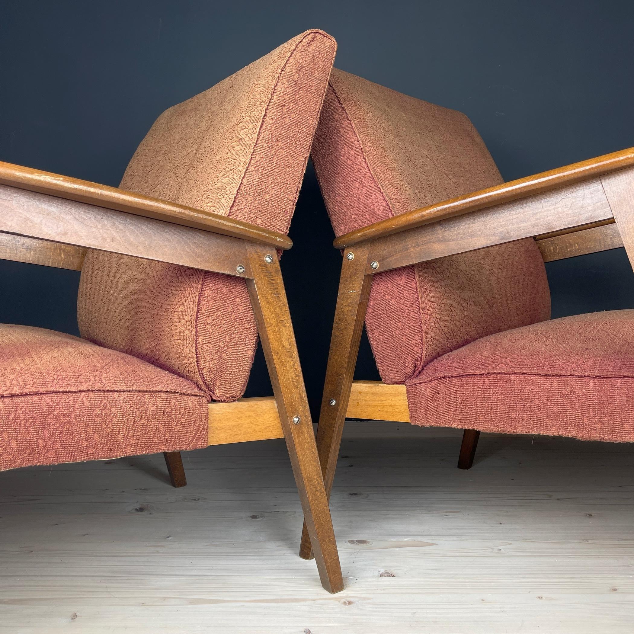 Pair of Red-Brown Mid-Century Armchairs Yugoslavia 1960s For Sale 2
