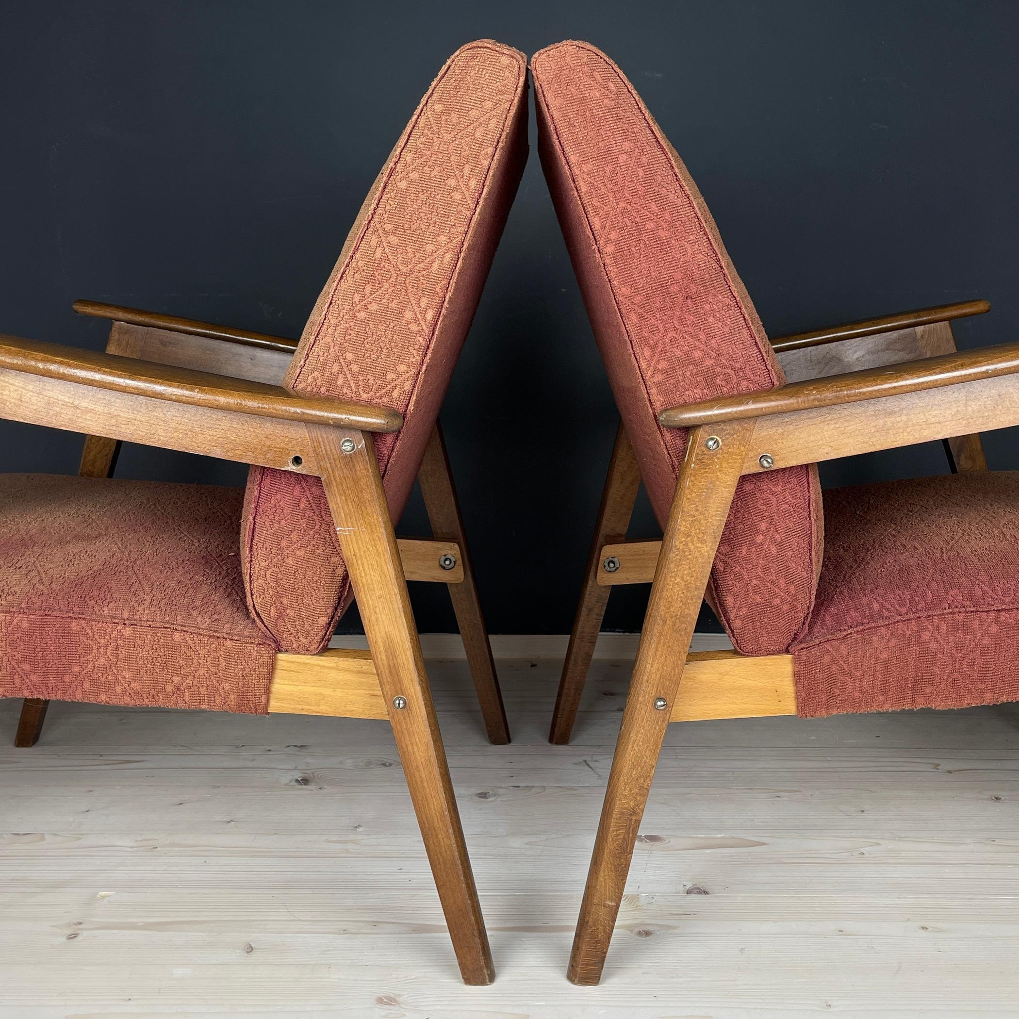 Pair of Red-Brown Mid-Century Armchairs Yugoslavia 1960s For Sale 5