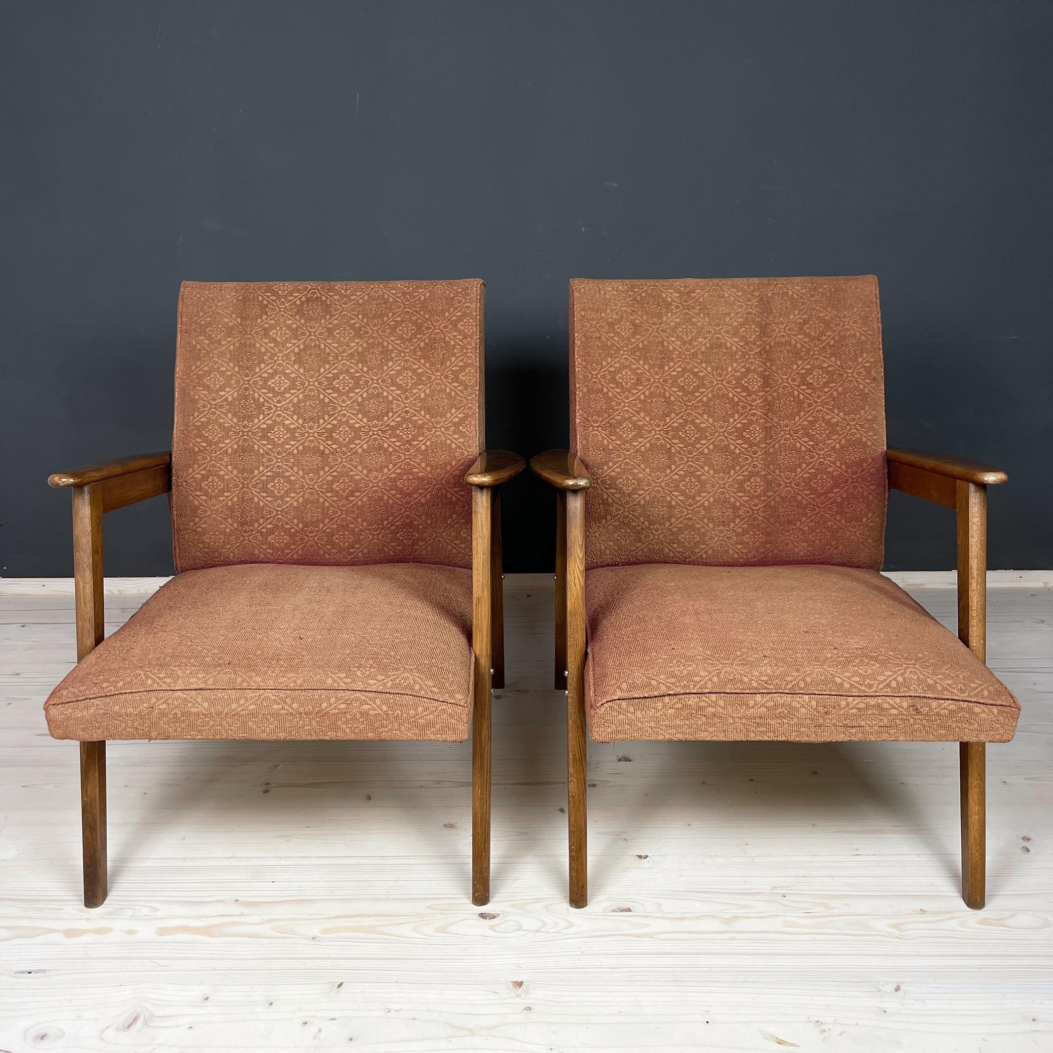 Mid-Century Modern Pair of Red-Brown Mid-Century Armchairs Yugoslavia 1960s For Sale
