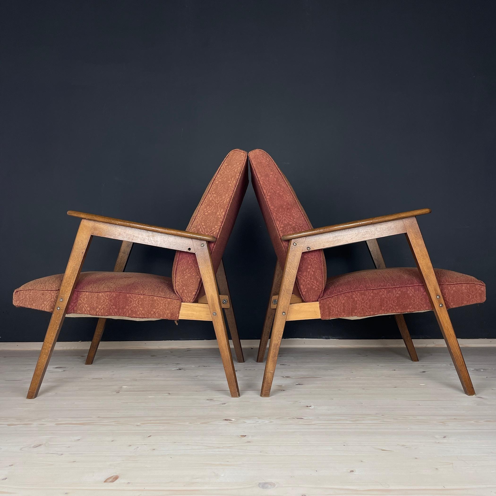 20th Century Pair of Red-Brown Mid-Century Armchairs Yugoslavia 1960s For Sale