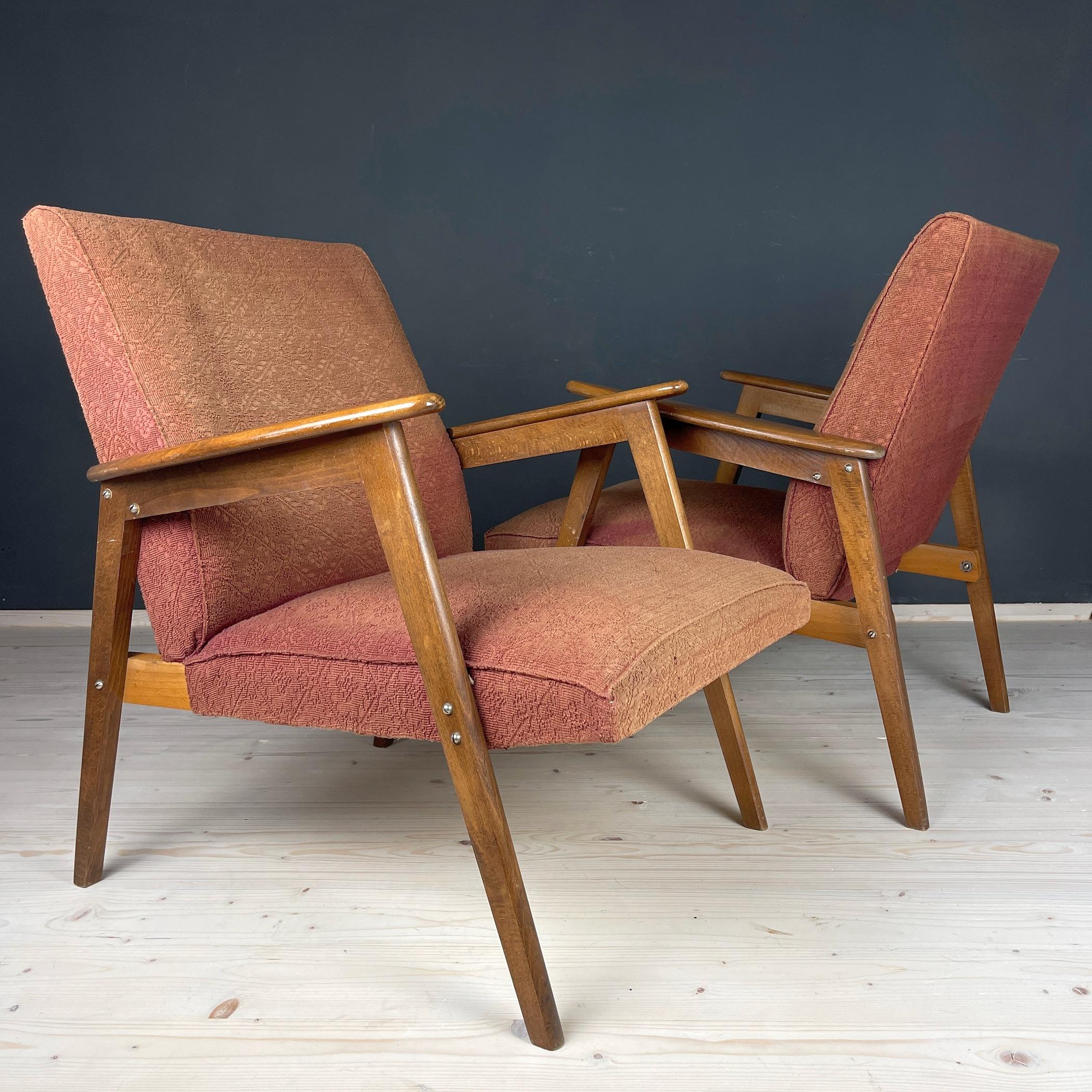 Pair of Red-Brown Mid-Century Armchairs Yugoslavia 1960s For Sale 1