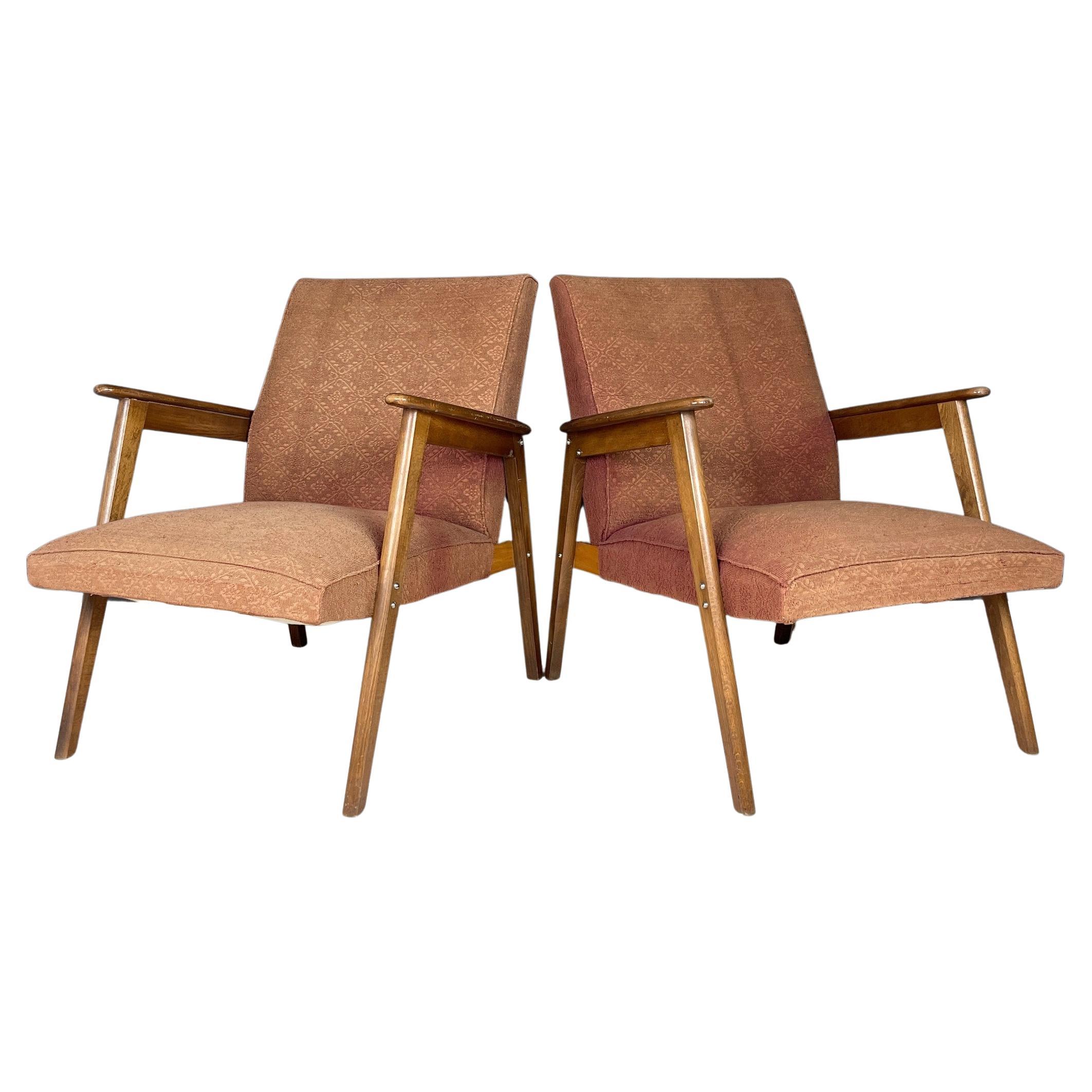Pair of Red-Brown Mid-Century Armchairs Yugoslavia 1960s For Sale