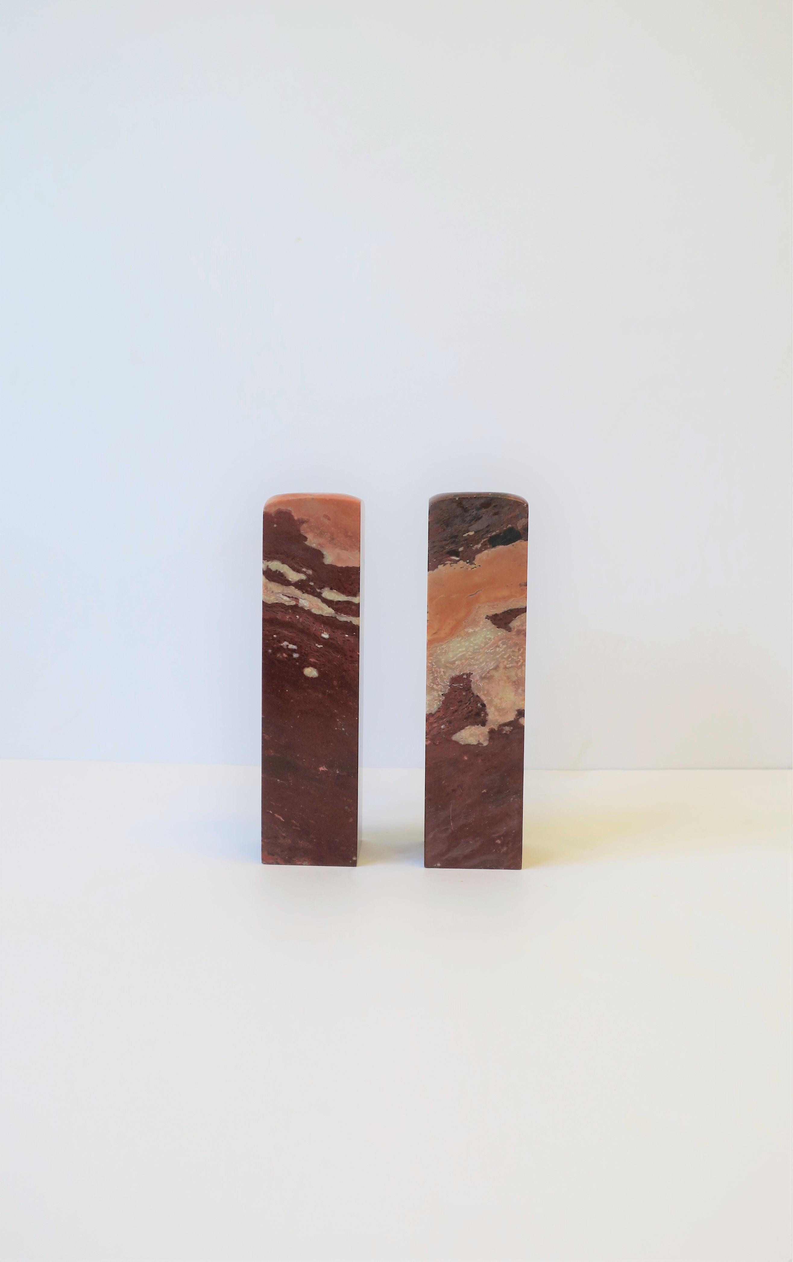 Modern Pair of Red Burgundy Marble Sculptures or Bookends