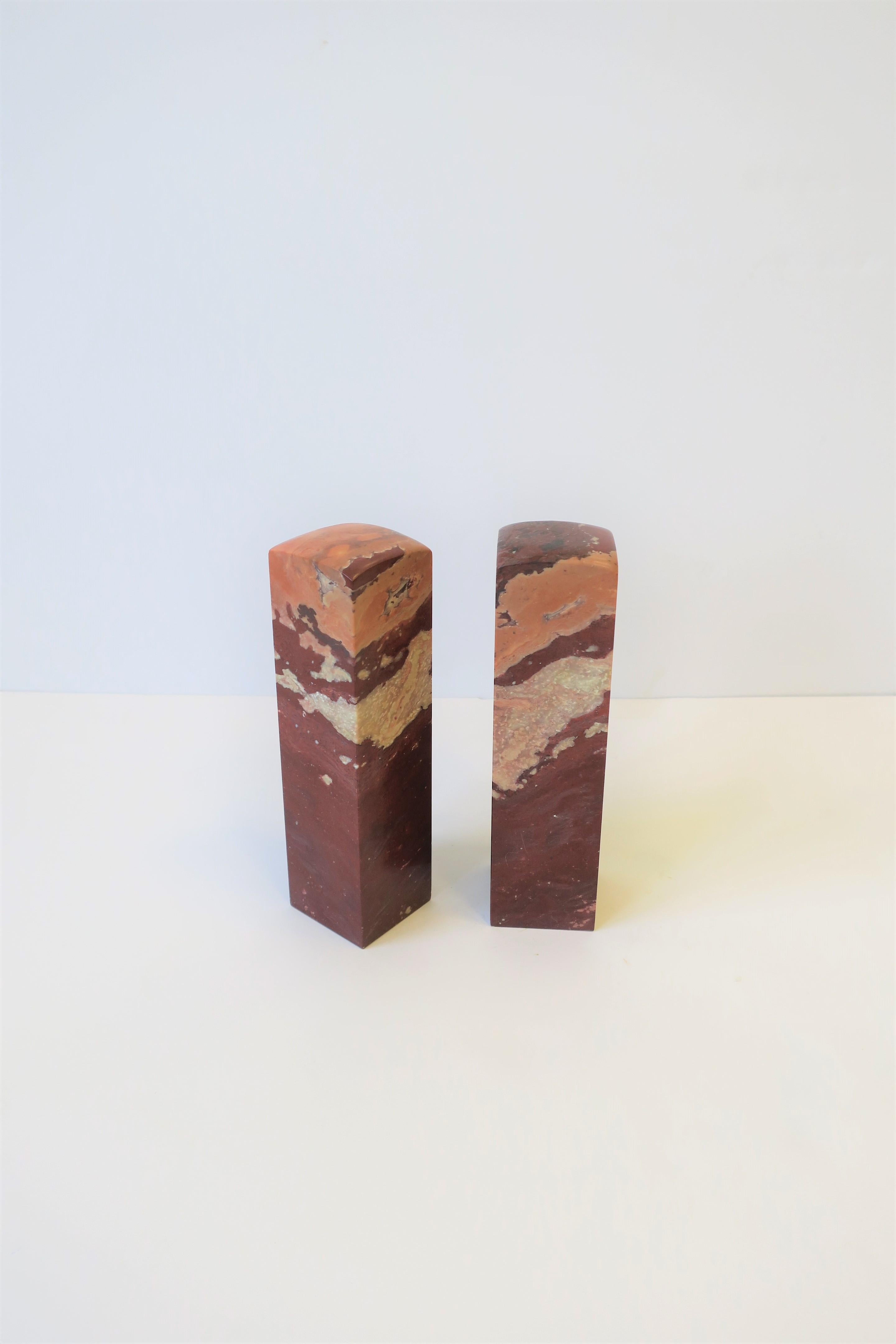 Polished Pair of Red Burgundy Marble Sculptures or Bookends