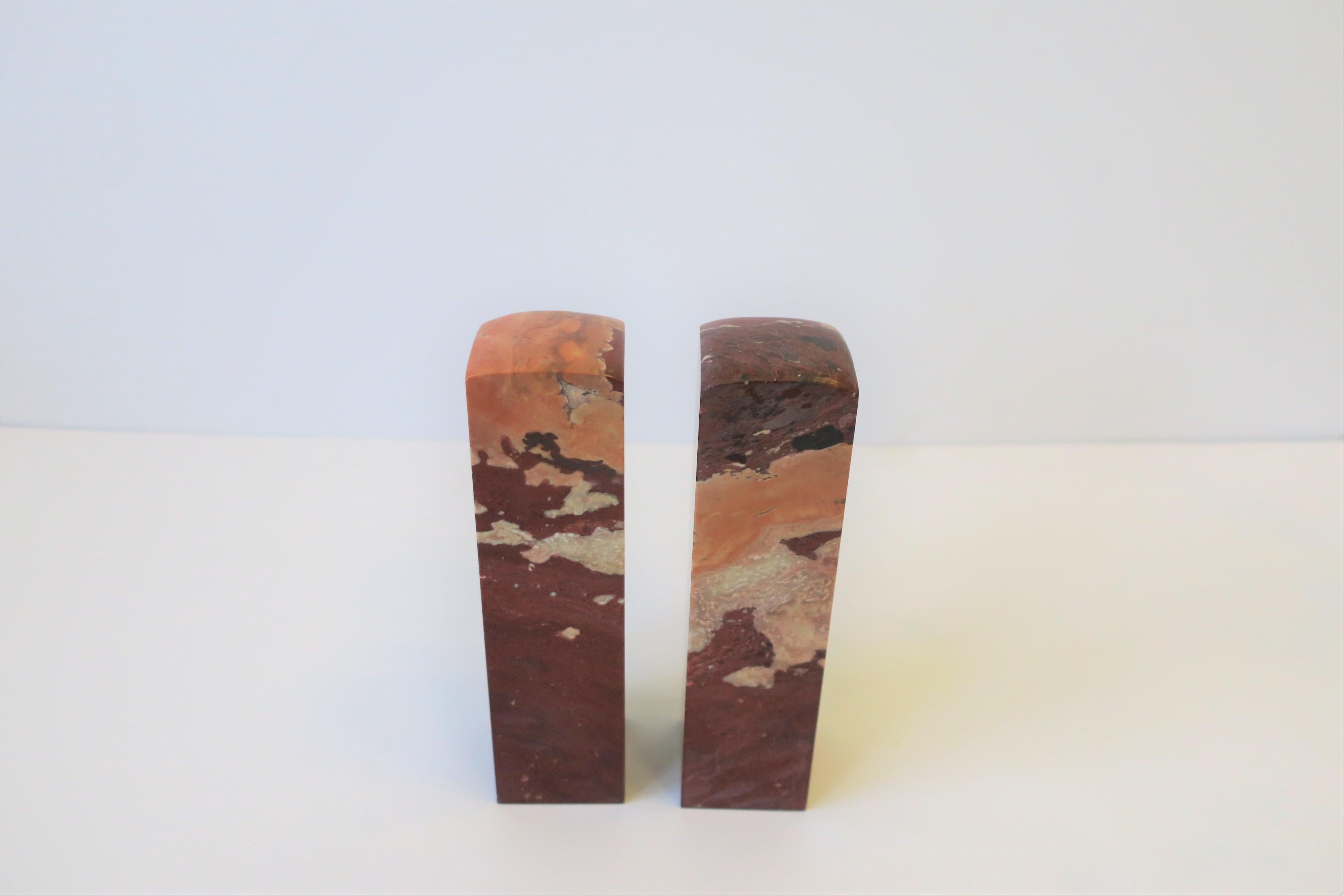 Pair of Red Burgundy Marble Sculptures or Bookends 1