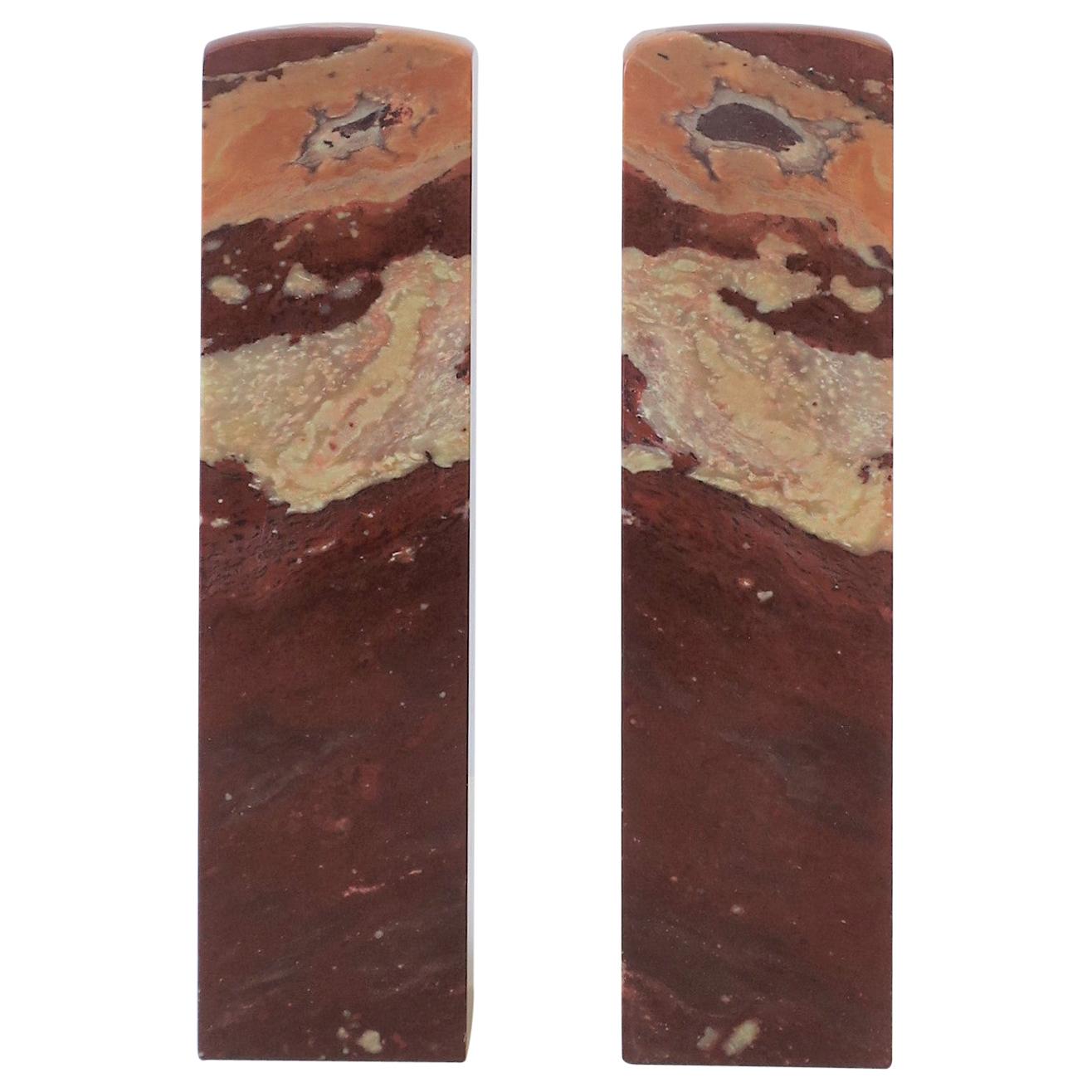 Pair of Red Burgundy Marble Sculptures or Bookends