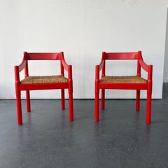 Pair of Red Carimate Carver Chairs by Vico Magistretti for Habitat