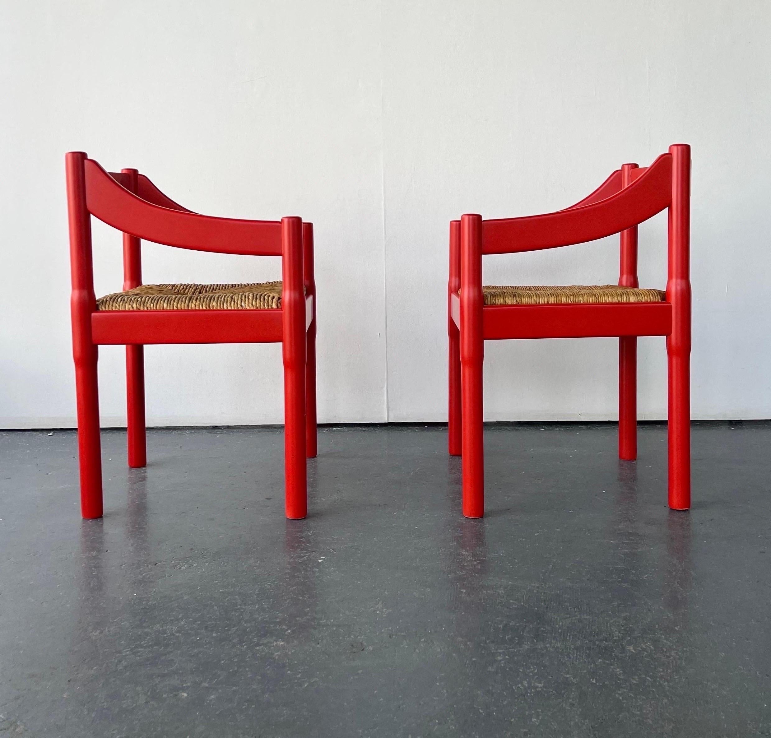 Mid-Century Modern Pair of Red Carimate Carver Chairs by Vico Magistretti for Habitat