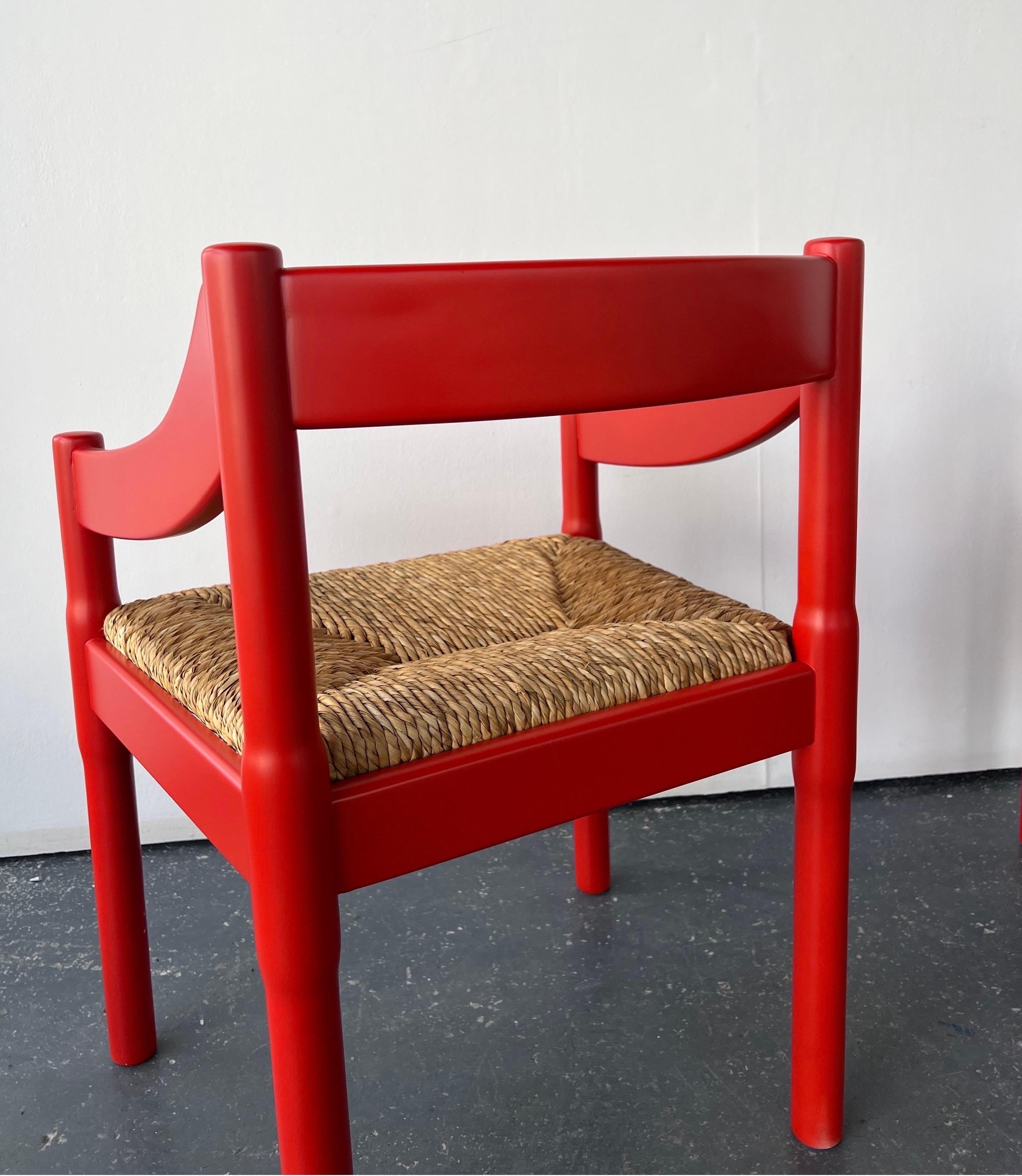 Italian Pair of Red Carimate Carver Chairs by Vico Magistretti for Habitat