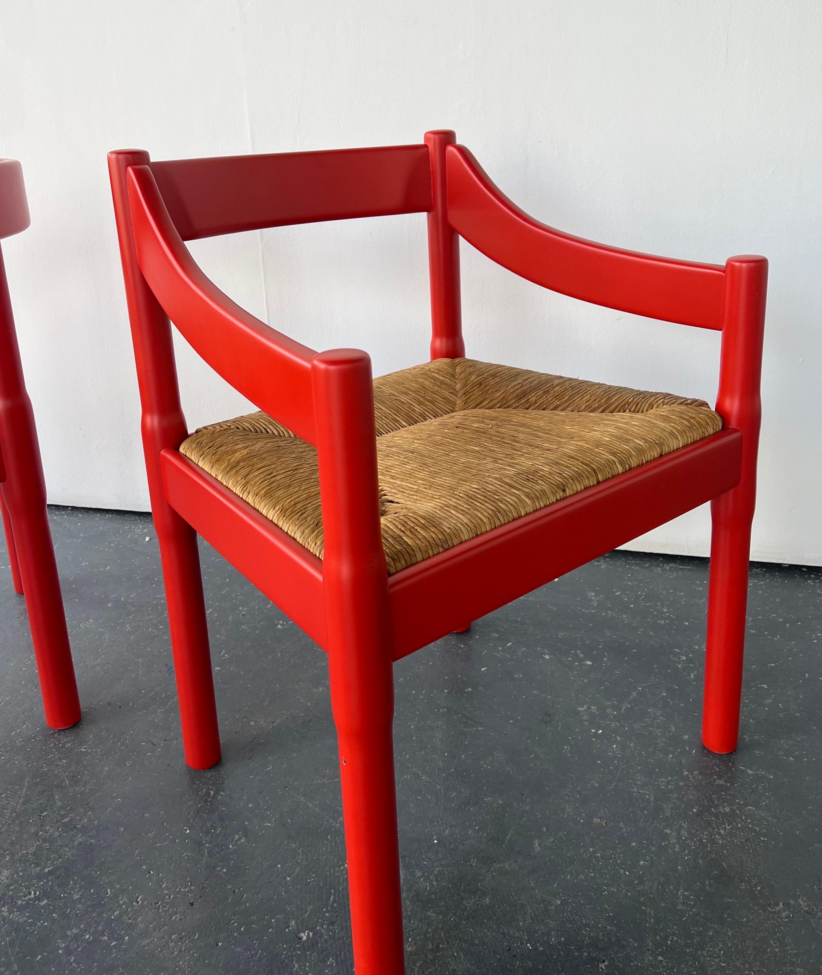 Pair of Red Carimate Carver Chairs by Vico Magistretti for Habitat In Excellent Condition In London, GB