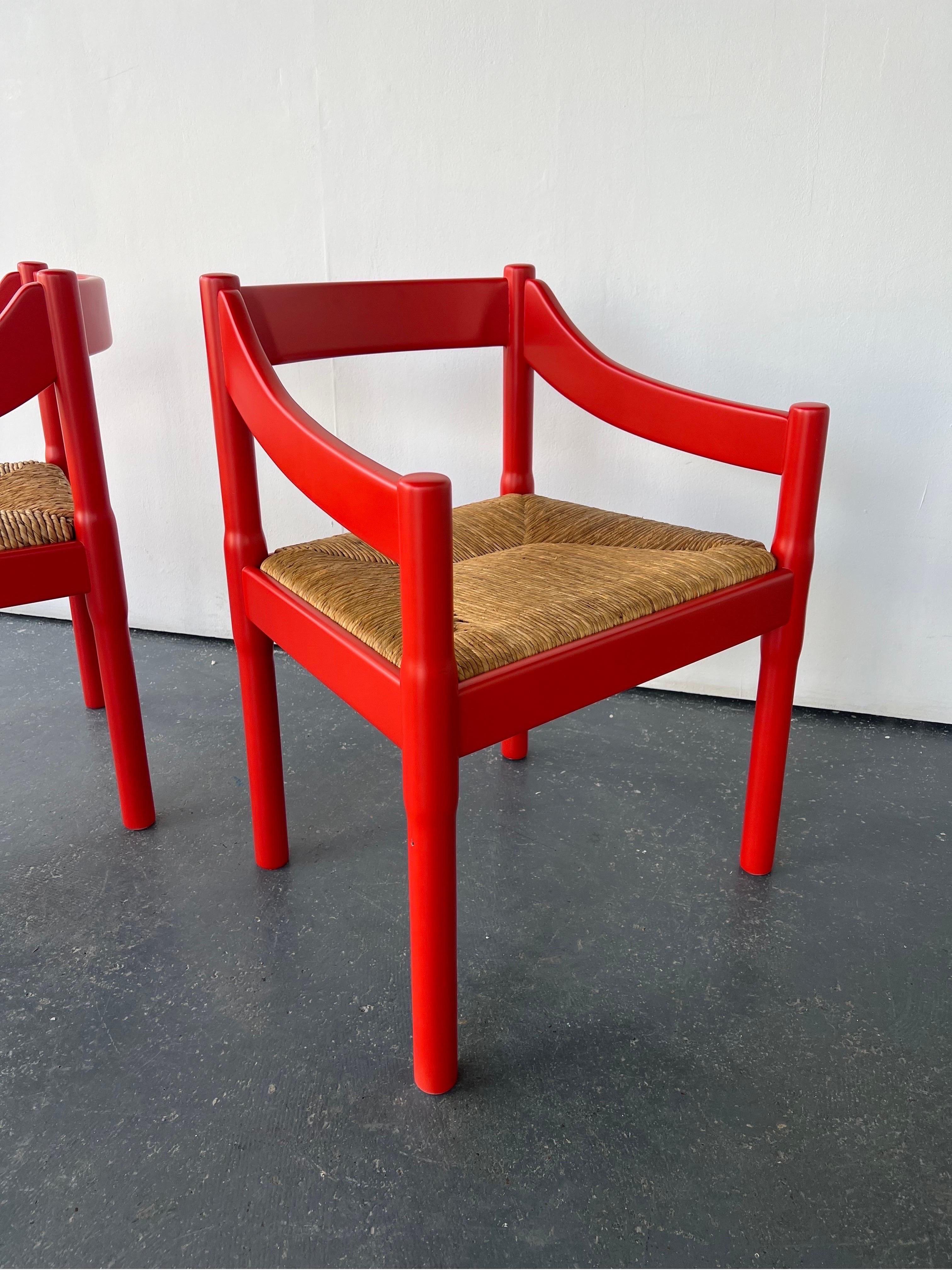 Mid-20th Century Pair of Red Carimate Carver Chairs by Vico Magistretti for Habitat