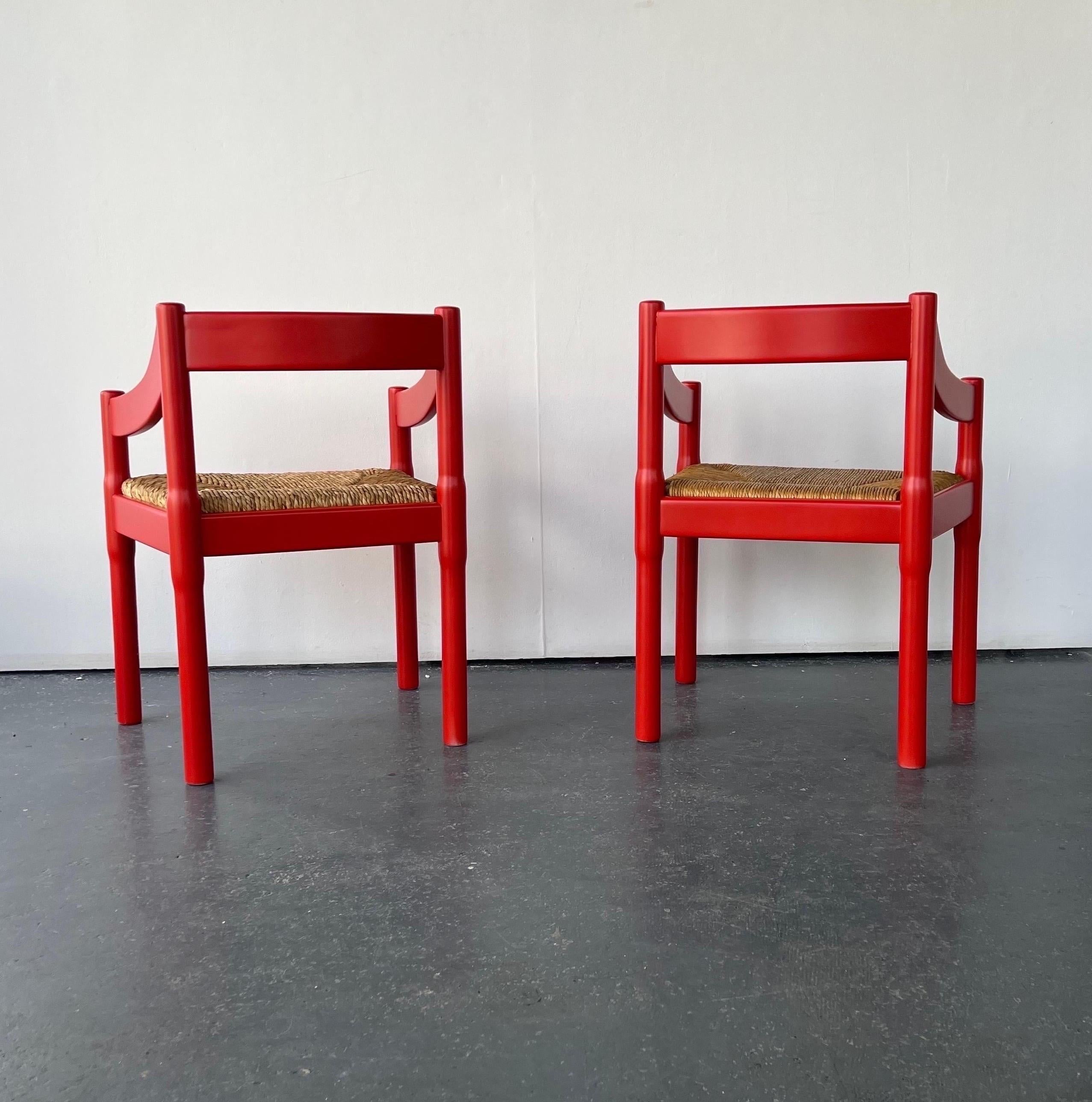 Rush Pair of Red Carimate Carver Chairs by Vico Magistretti for Habitat