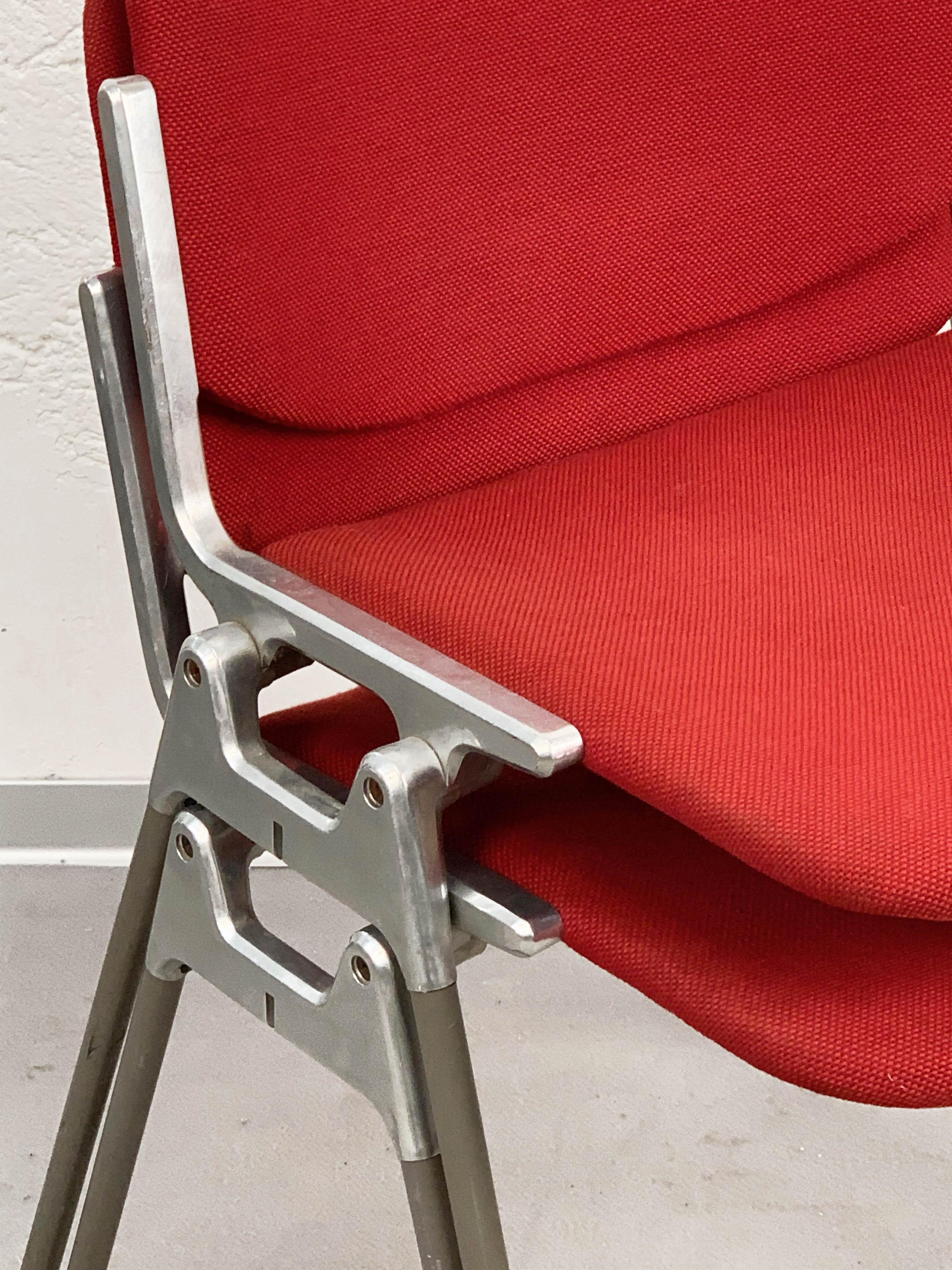 Italian Pair of Red Chair DSC 106 Giancarlo Piretti for Castelli Aluminum, Italy, 1960s