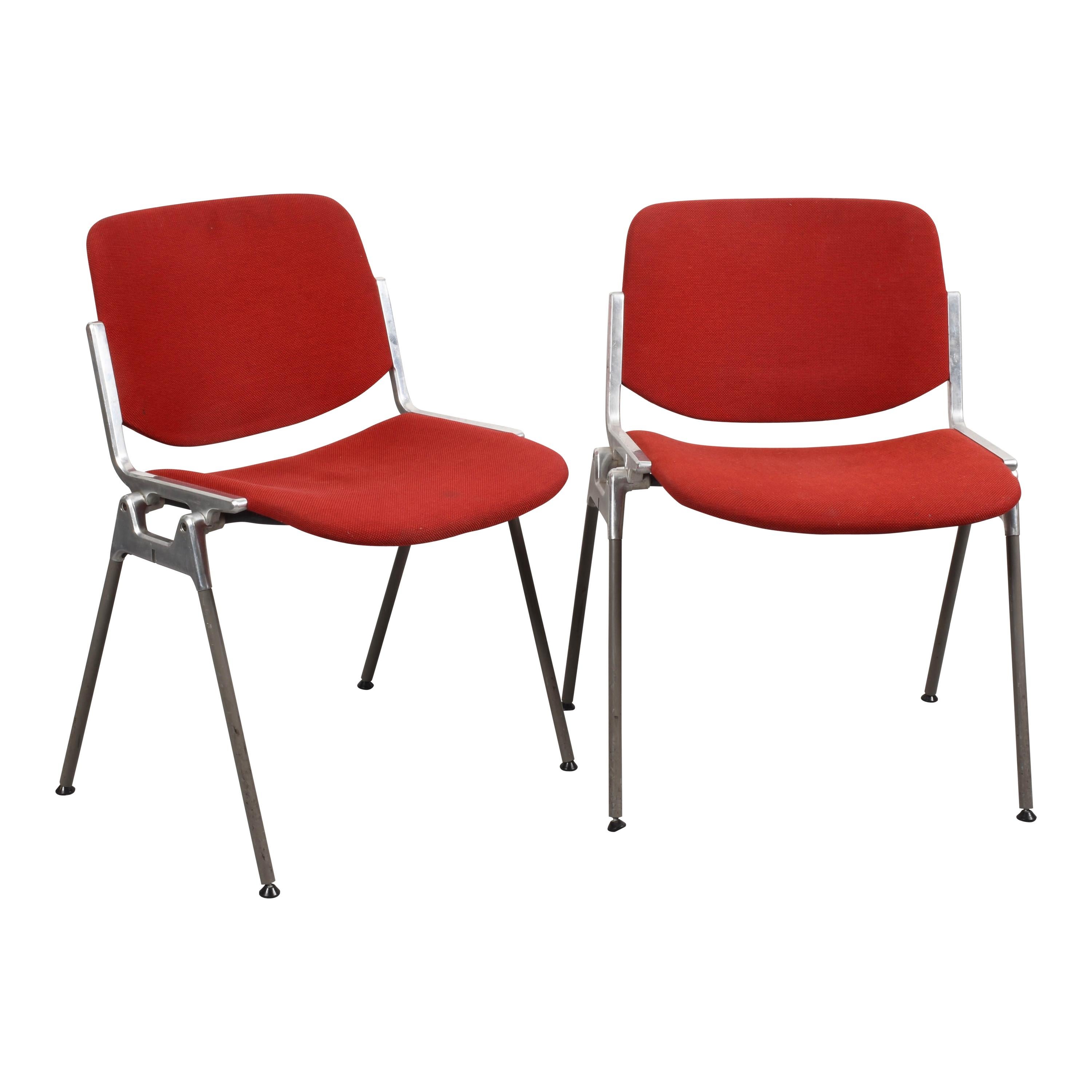Pair of Red Chair DSC 106 Giancarlo Piretti for Castelli Aluminum, Italy, 1960s