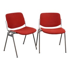 Pair of Red Chair DSC 106 Giancarlo Piretti for Castelli Aluminum, Italy, 1960s