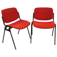 Retro Pair of Red Chair DSC 106 Giancarlo Piretti for Castelli Aluminum, Italy, 1960s