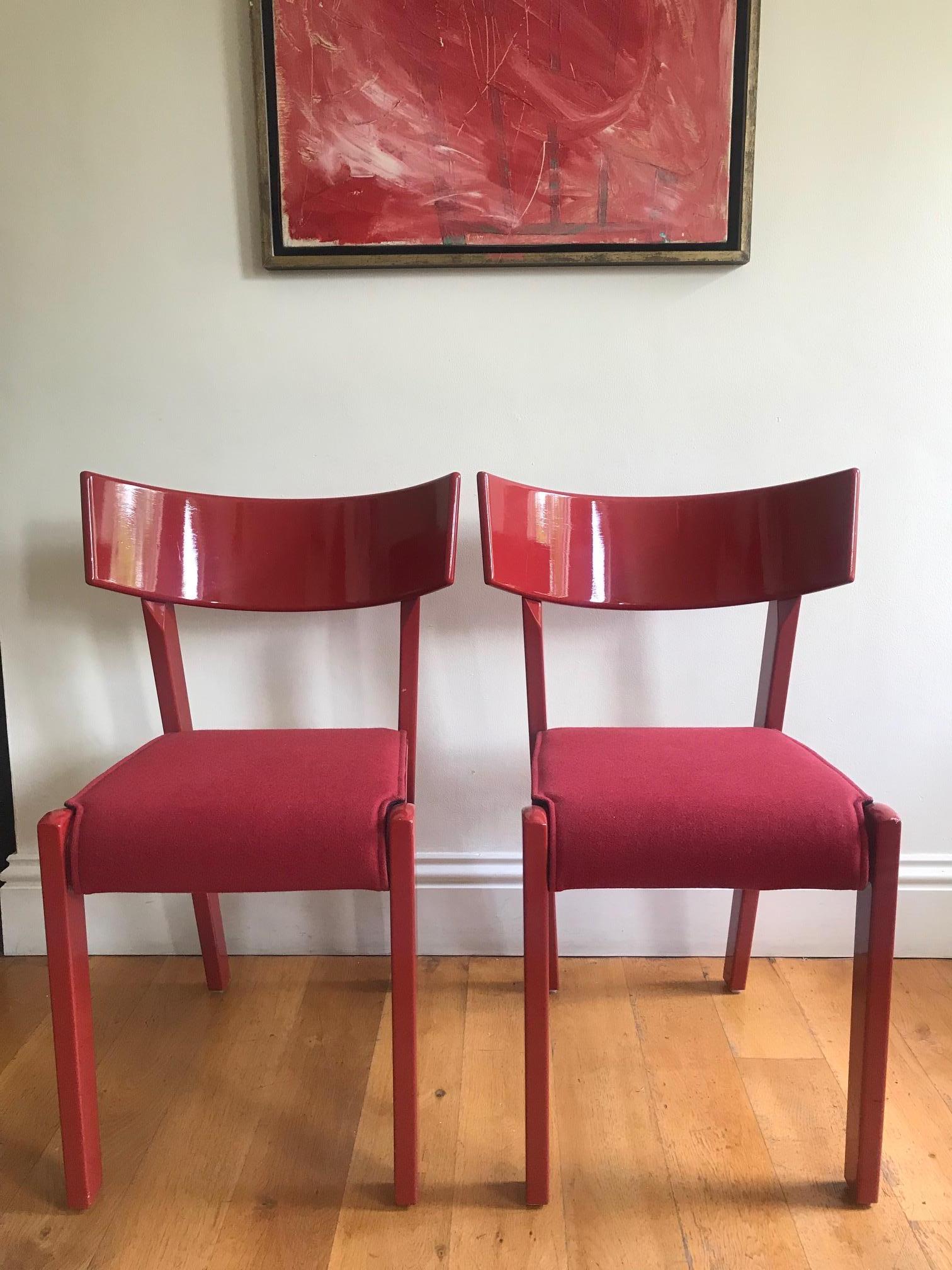 Pair of stunning red lacquered chairs 