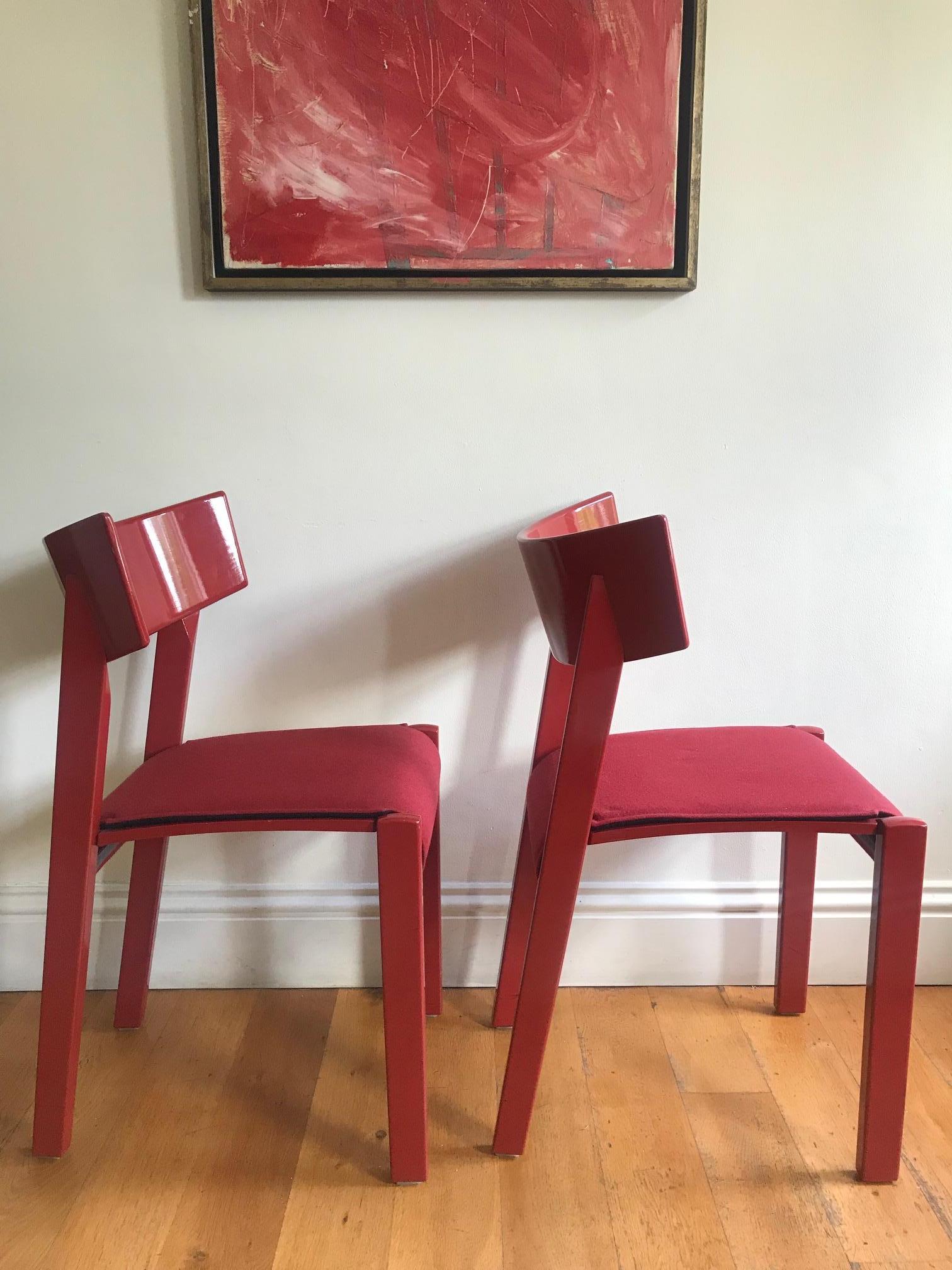Lacquered Pair of Red Chairs by Ralf Lindberg for Garsnas