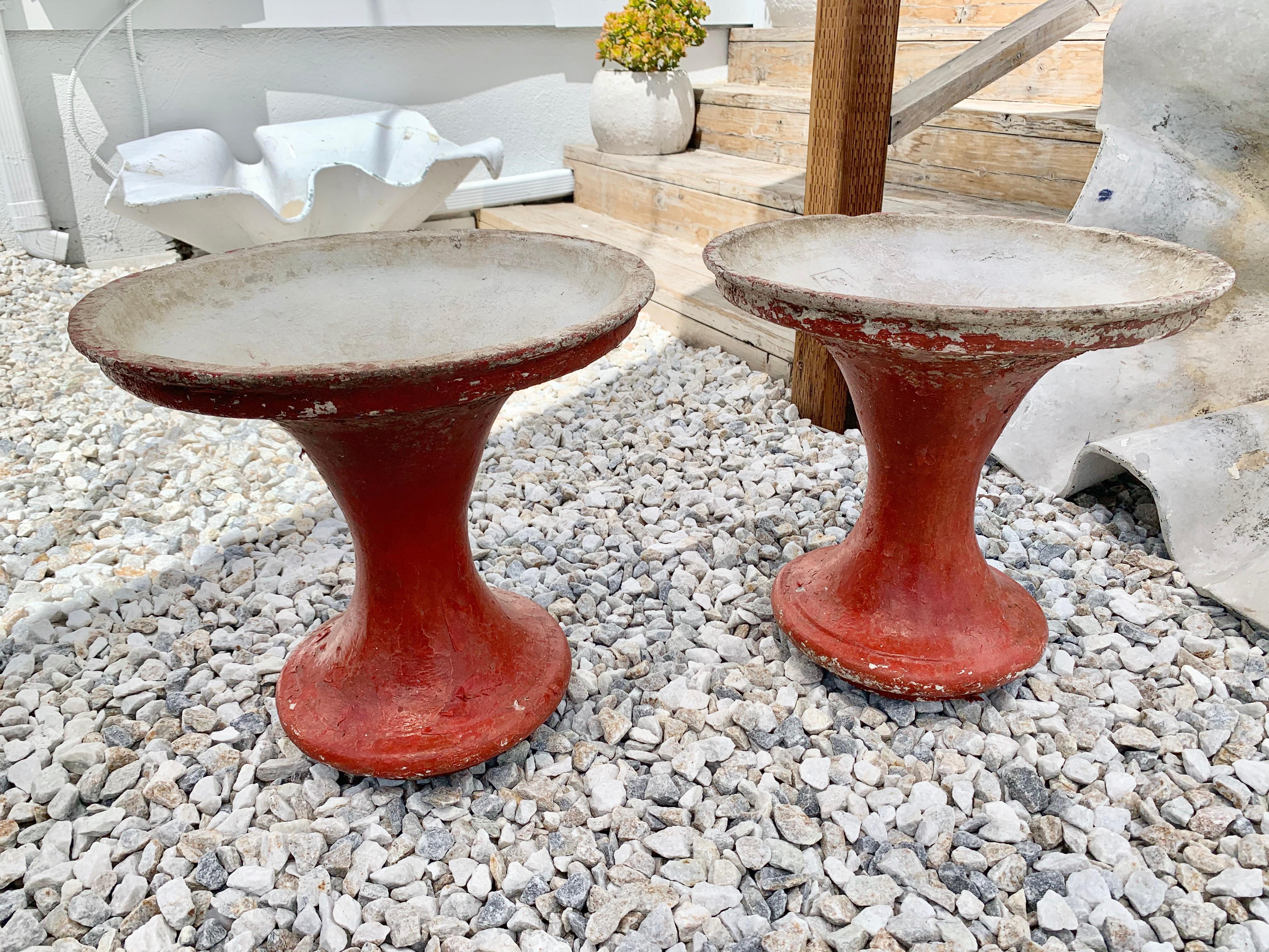 Swiss Pair of Red Champagne Glass Planters by Willy Guhl