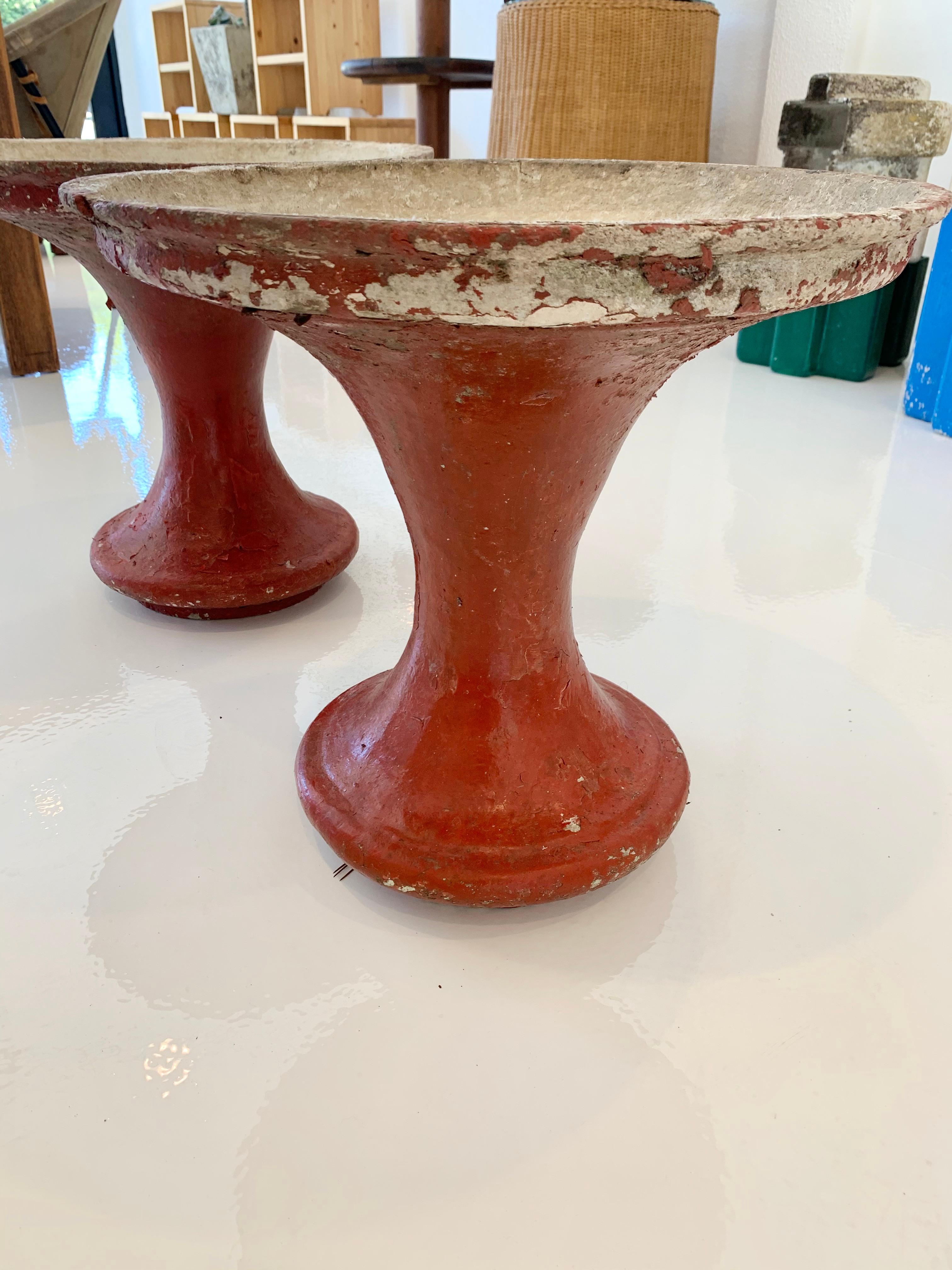 Mid-20th Century Pair of Red Champagne Glass Planters by Willy Guhl