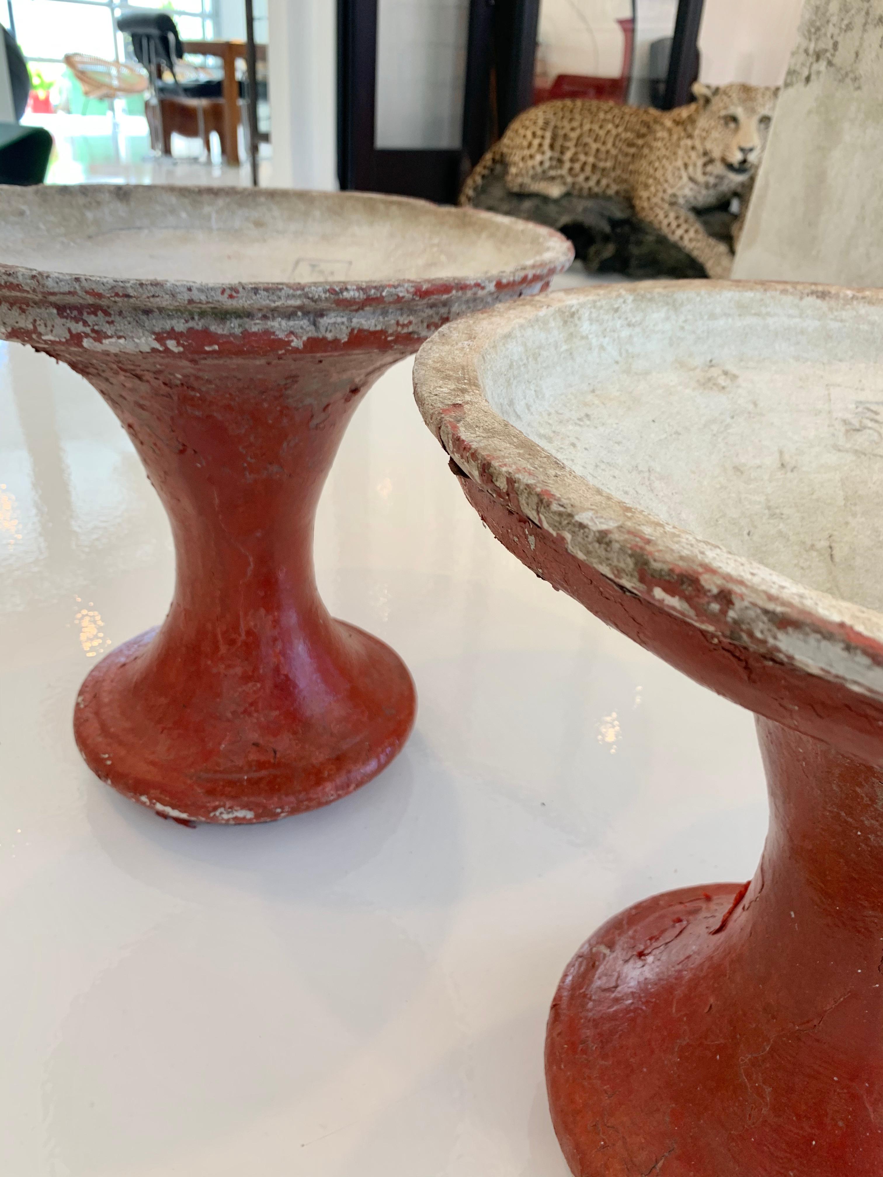 Pair of Red Champagne Glass Planters by Willy Guhl 1