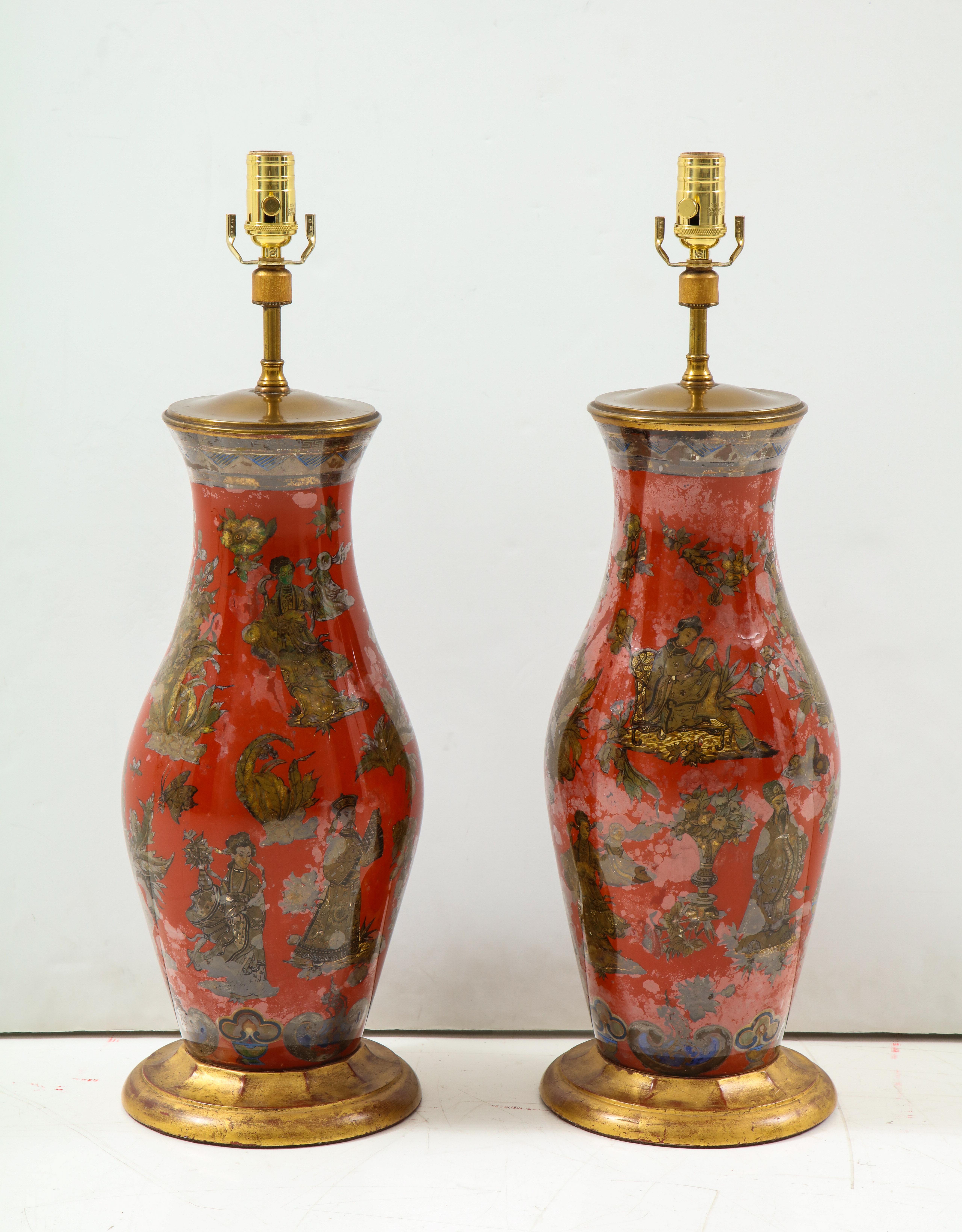 Pair of Red Chinoiserie Lamps 6