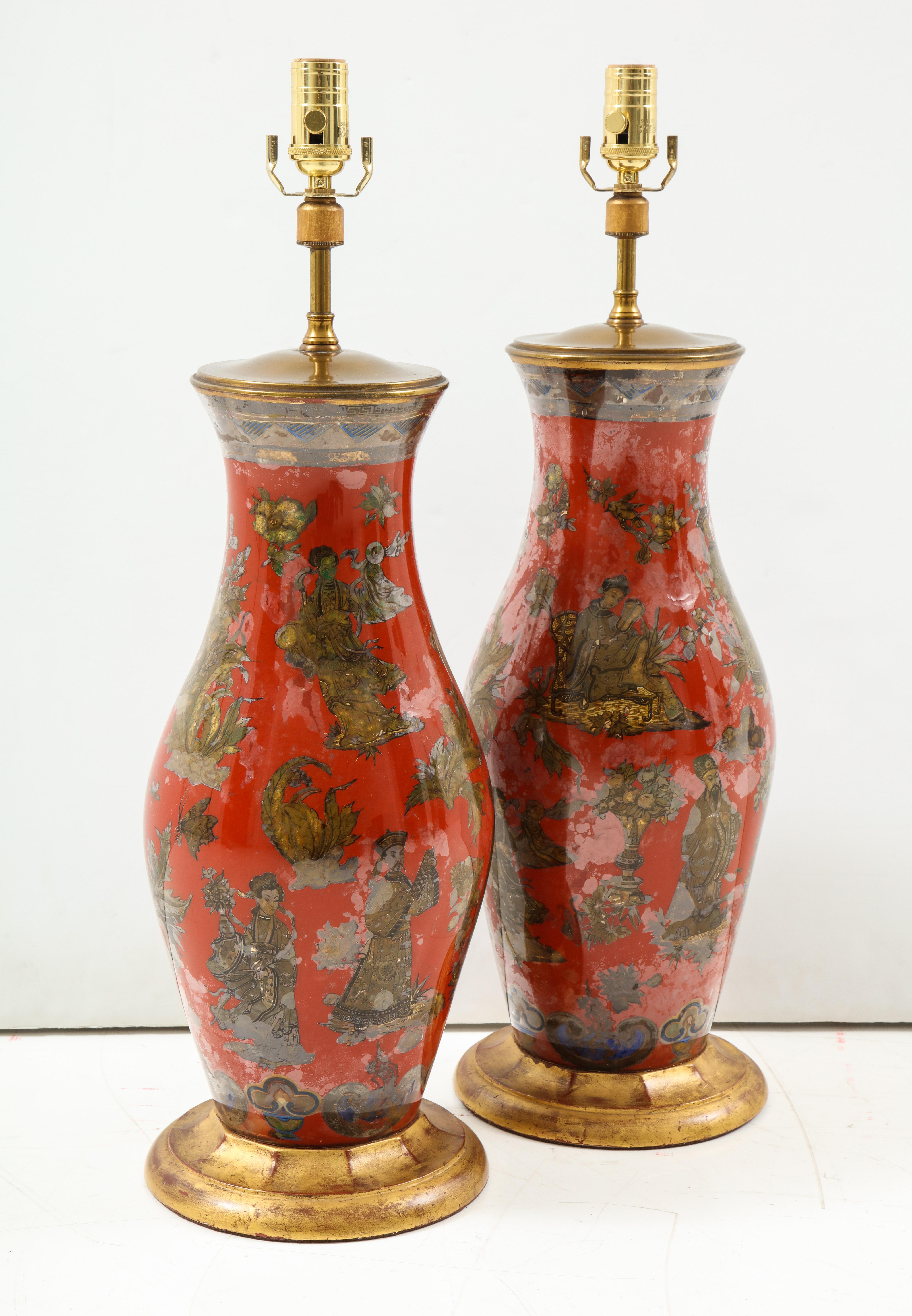 Pair of Red Chinoiserie Lamps 2